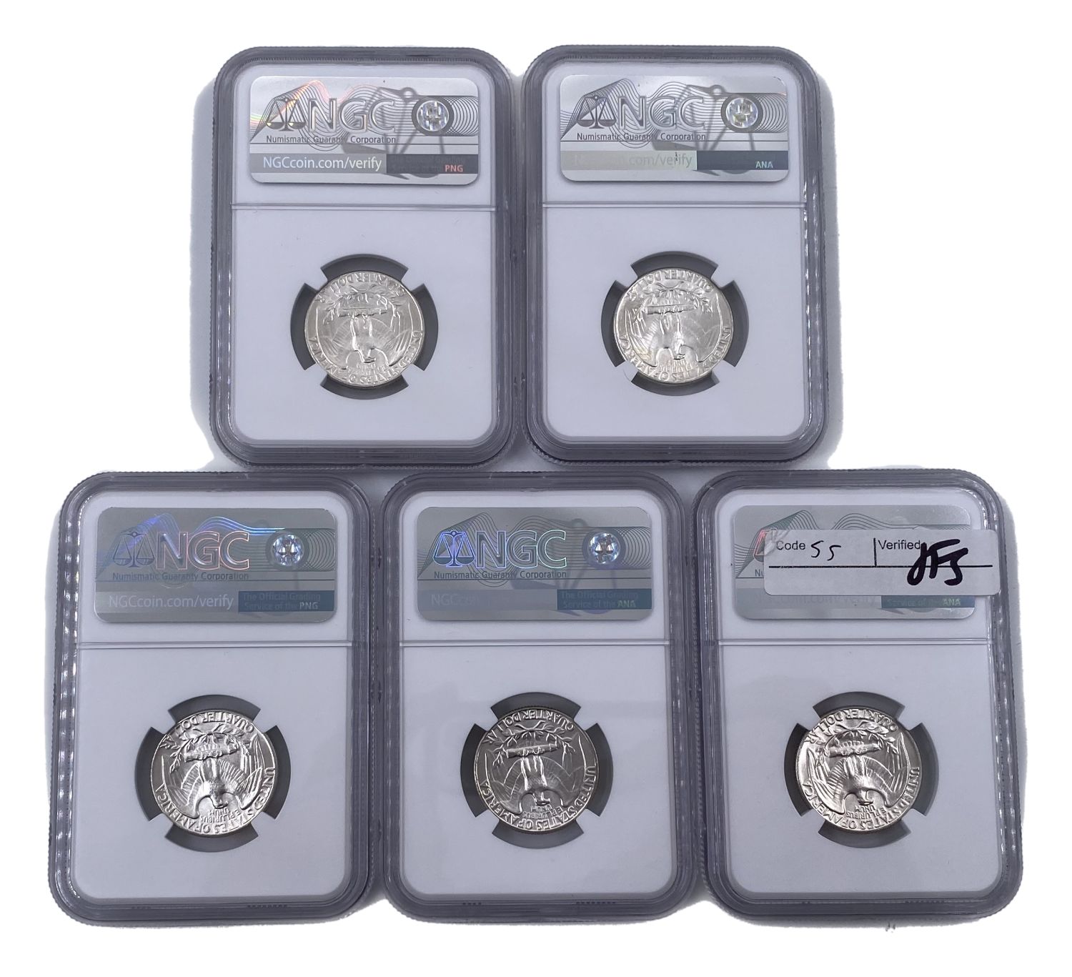 USA - Lot of 5 coins 25 cents 1964 - All graded NGC MS 66 - 1 1