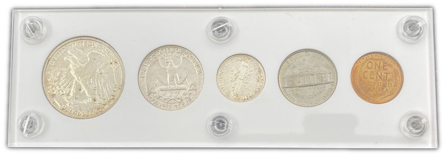 USA - 1 Cent, Nickel, Dime, Quarter, Half Dollar coin set from 1942 - Expensive - Mintage 21,000.
... - 1 1