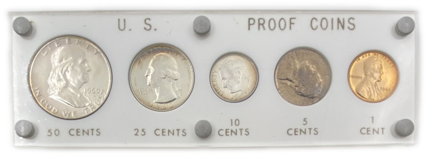 USA - 1 Cent, Nickel, Dime, Quarter, Half Dollar Lot of 4 coins set from 1955, 1956, 1959, 1960 ... - 1 7