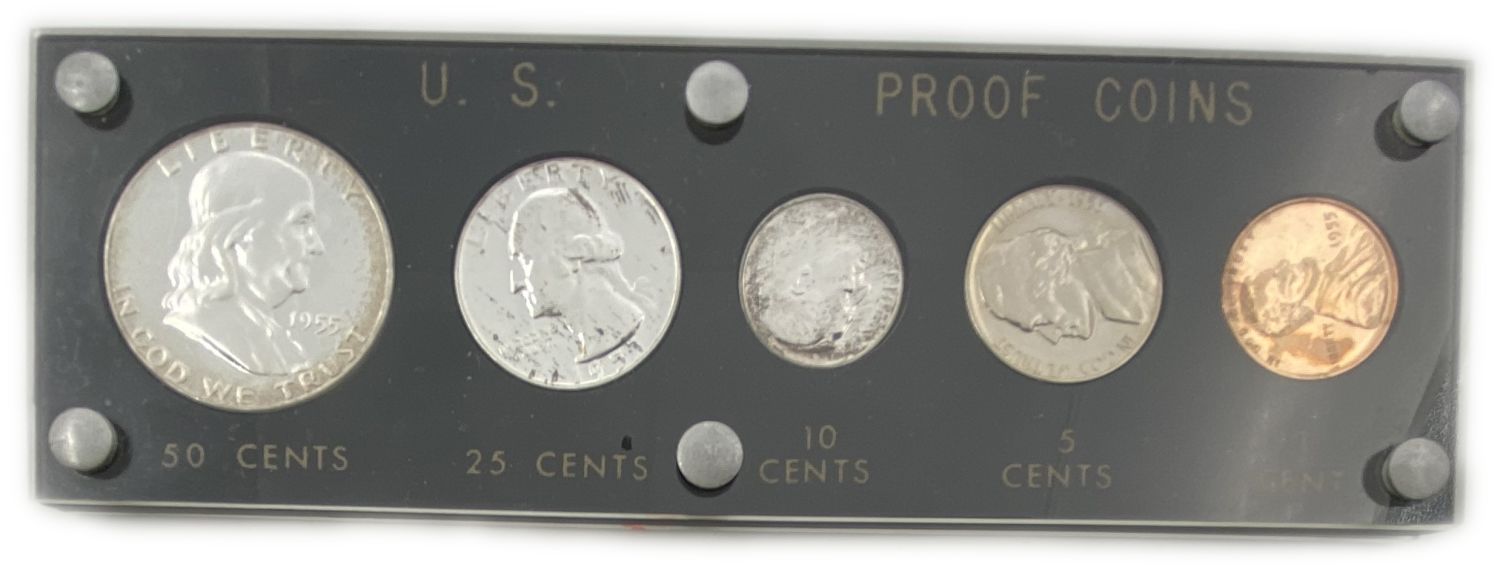 USA - 1 Cent, Nickel, Dime, Quarter, Half Dollar Lot of 4 coins set from 1955, 1956, 1959, 1960 ... - 1 1