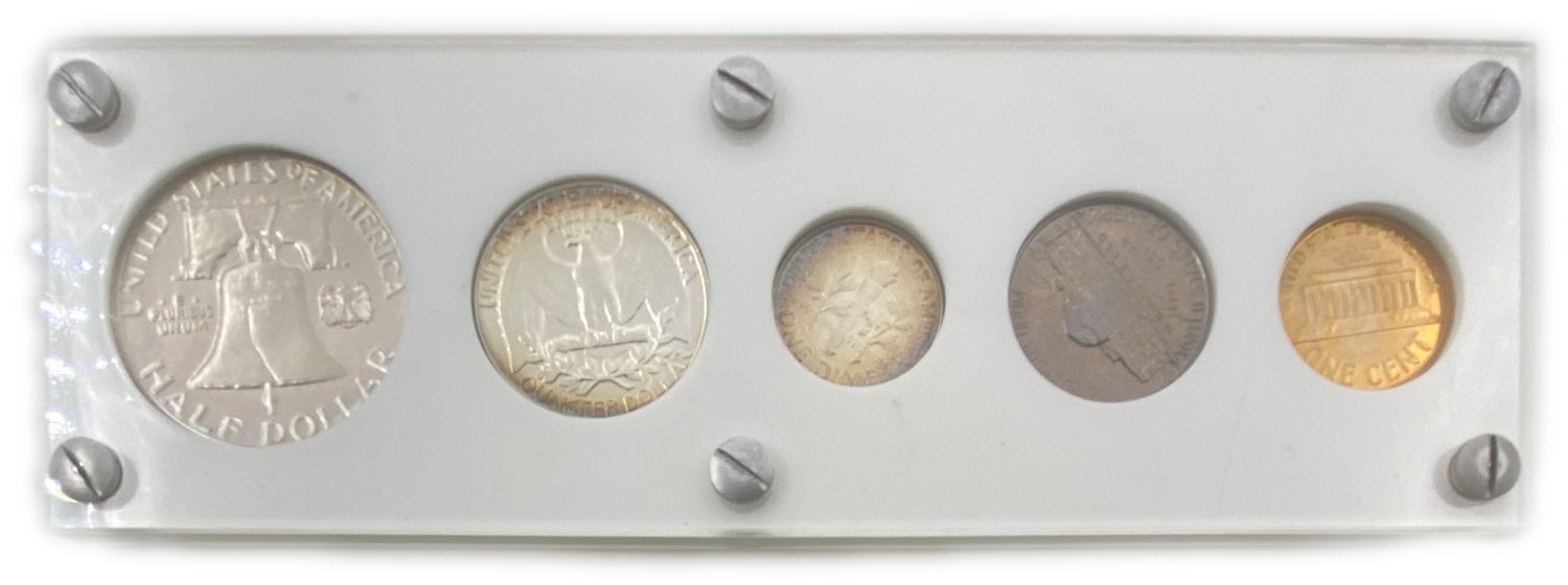 USA - 1 Cent, Nickel, Dime, Quarter, Half Dollar Lot of 4 coins set from 1955, 1956, 1959, 1960 ... - 1 8