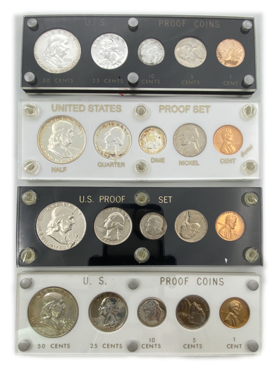 USA - 1 Cent, Nickel, Dime, Quarter, Half Dollar Lot of 4 coins set from 1955, 1956, 1959, 1960 ... - 1 0