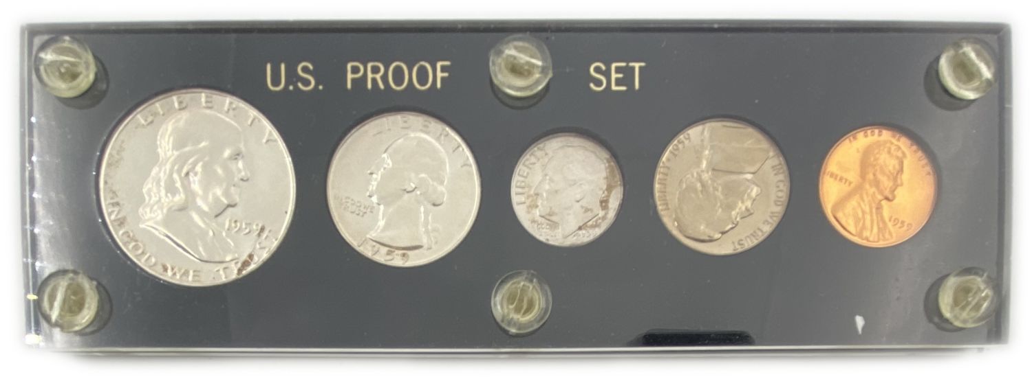 USA - 1 Cent, Nickel, Dime, Quarter, Half Dollar Lot of 4 coins set from 1955, 1956, 1959, 1960 ... - 1 5