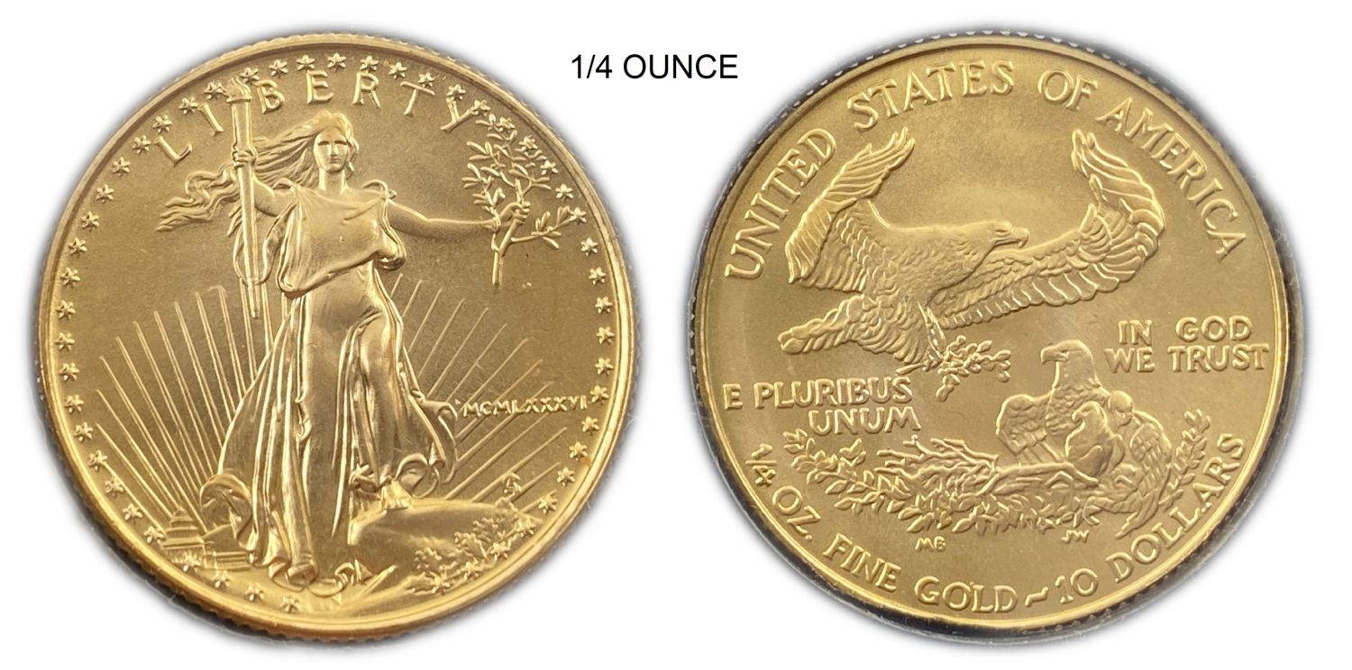 USA - 4 gold coins, 5, 10, 25, 50 Dollars 1986 - with a total weight of 1.85 ounces (52.44 g) - In a special ... - 1 3
