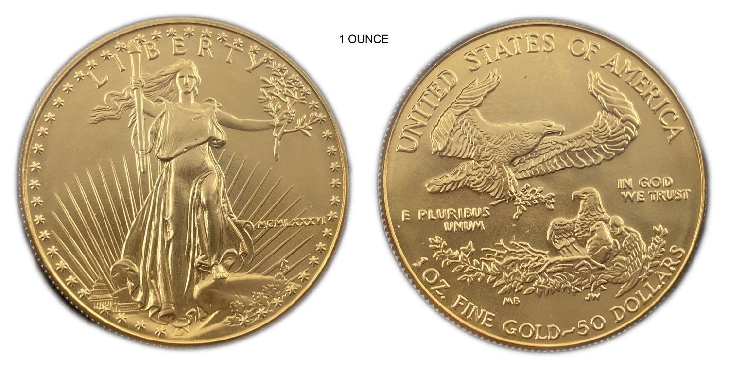 USA - 4 gold coins, 5, 10, 25, 50 Dollars 1986 - with a total weight of 1.85 ounces (52.44 g) - In a special ... - 1 5