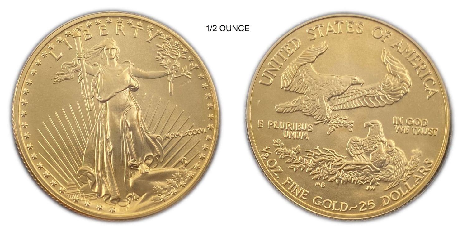 USA - 4 gold coins, 5, 10, 25, 50 Dollars 1986 - with a total weight of 1.85 ounces (52.44 g) - In a special ... - 1 4