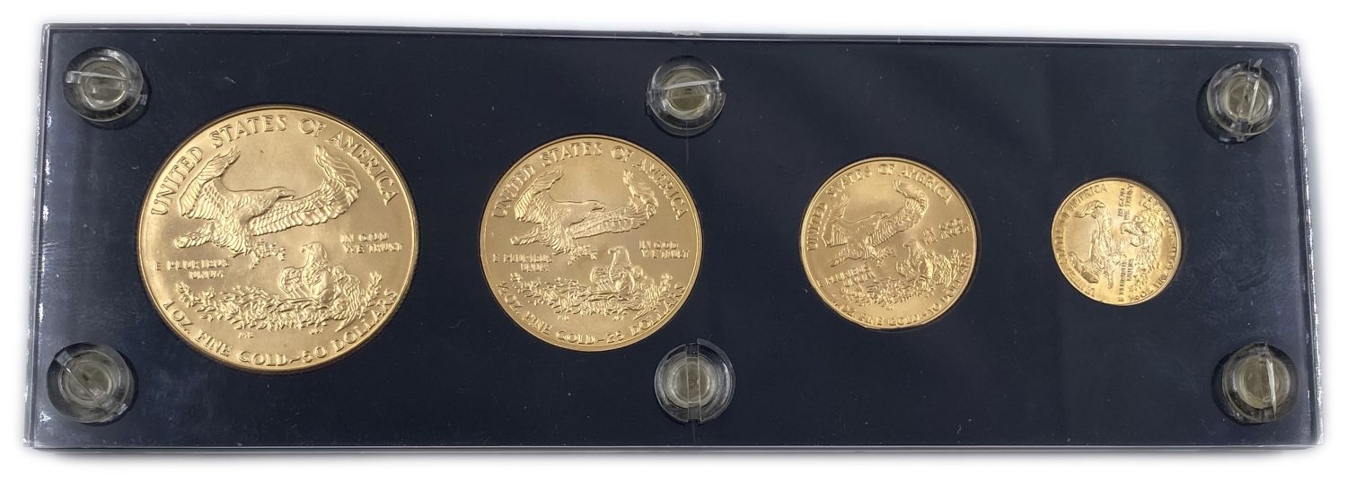 USA - 4 gold coins, 5, 10, 25, 50 Dollars 1986 - with a total weight of 1.85 ounces (52.44 g) - In a special ... - 1 1