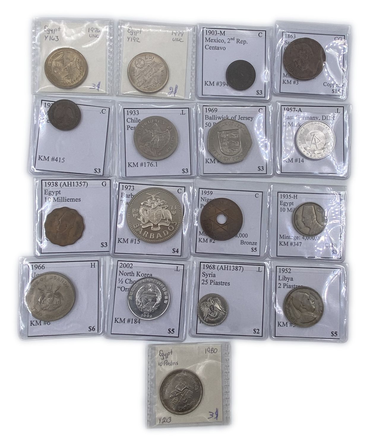 World - Lot of 49 World coins - stored in flexible plastic capsules with an attached page containing the country ... - 1 3
