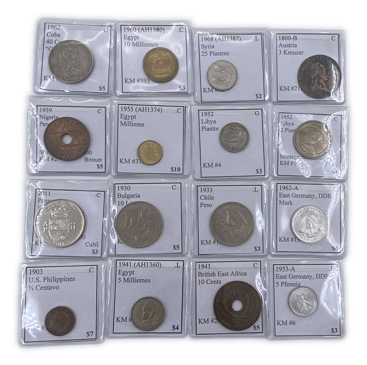 World - Lot of 49 World coins - stored in flexible plastic capsules with an attached page containing the country ... - 1 2
