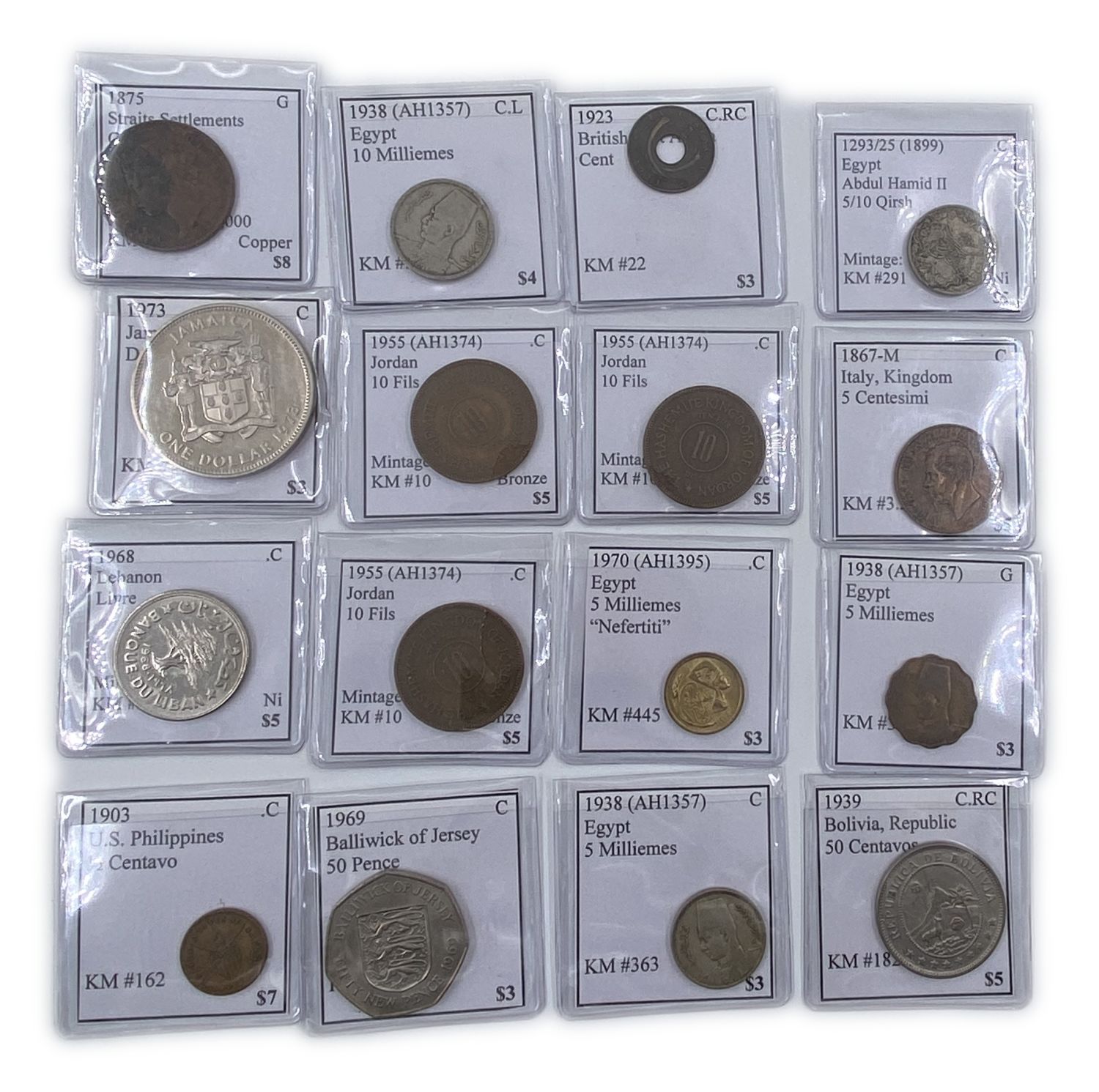 World - Lot of 49 World coins - stored in flexible plastic capsules with an attached page containing the country ... - 1 1