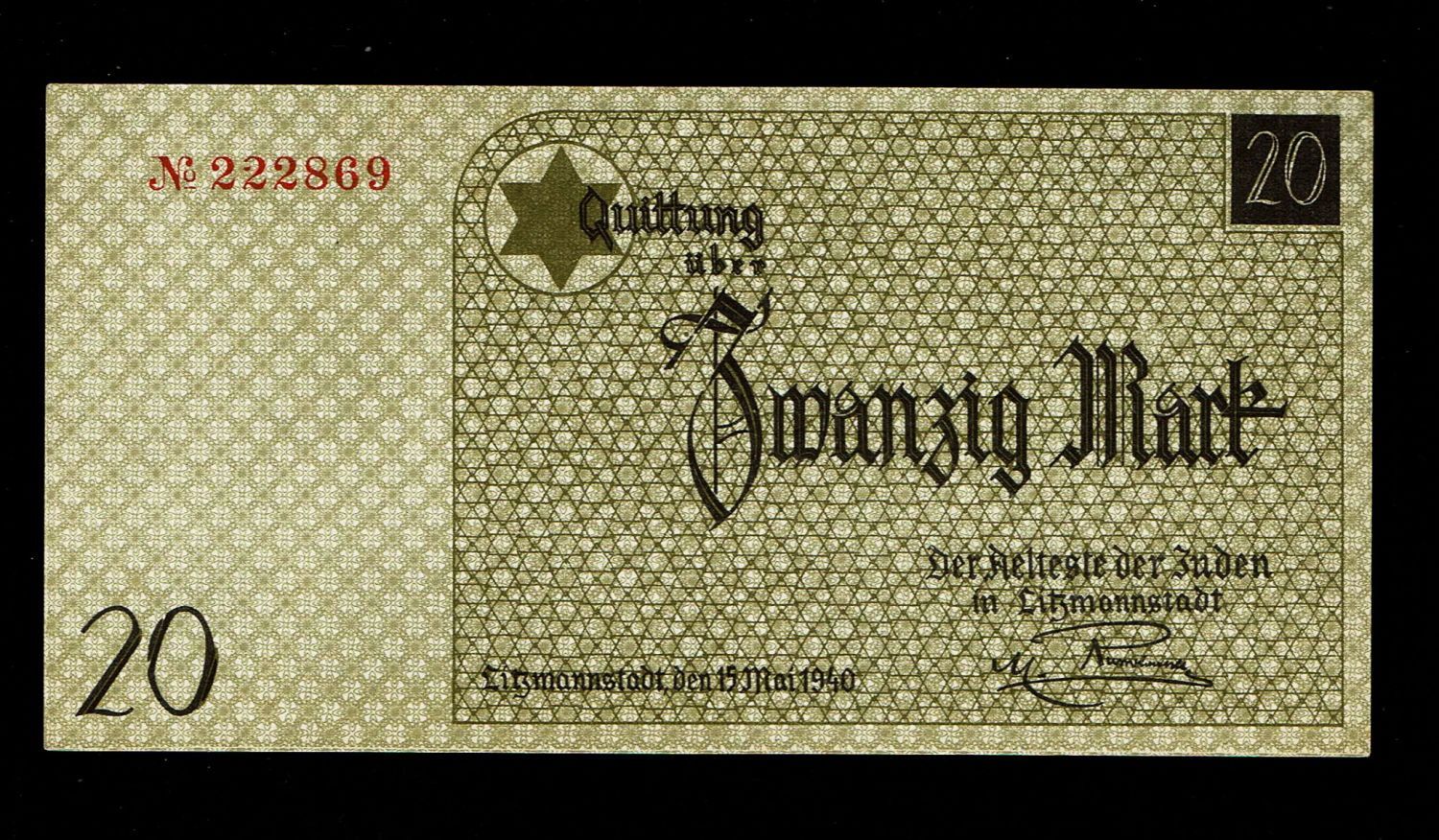 Holocaust concentration camps money - Poland - Lot of 3 banknotes of 50 Pfenning, 1 and 20 Mark 1940 - ghetto ... - 1 5