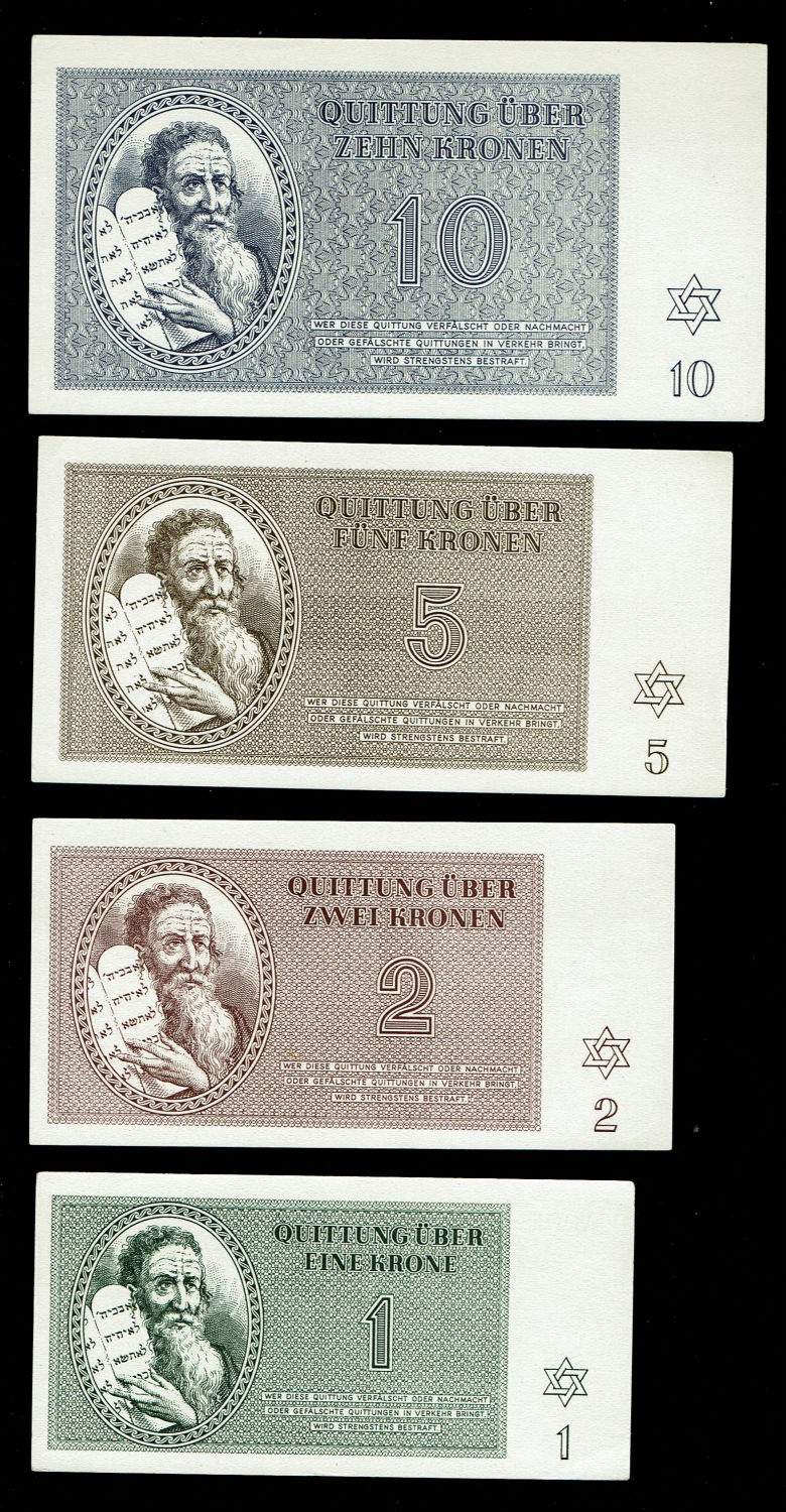 Holocaust concentration camps money - Czechoslovakia - 5 Banknotes 1, 2, 5, 10, 20, 50, 100 Kronen 1943 - ... - 1 4
