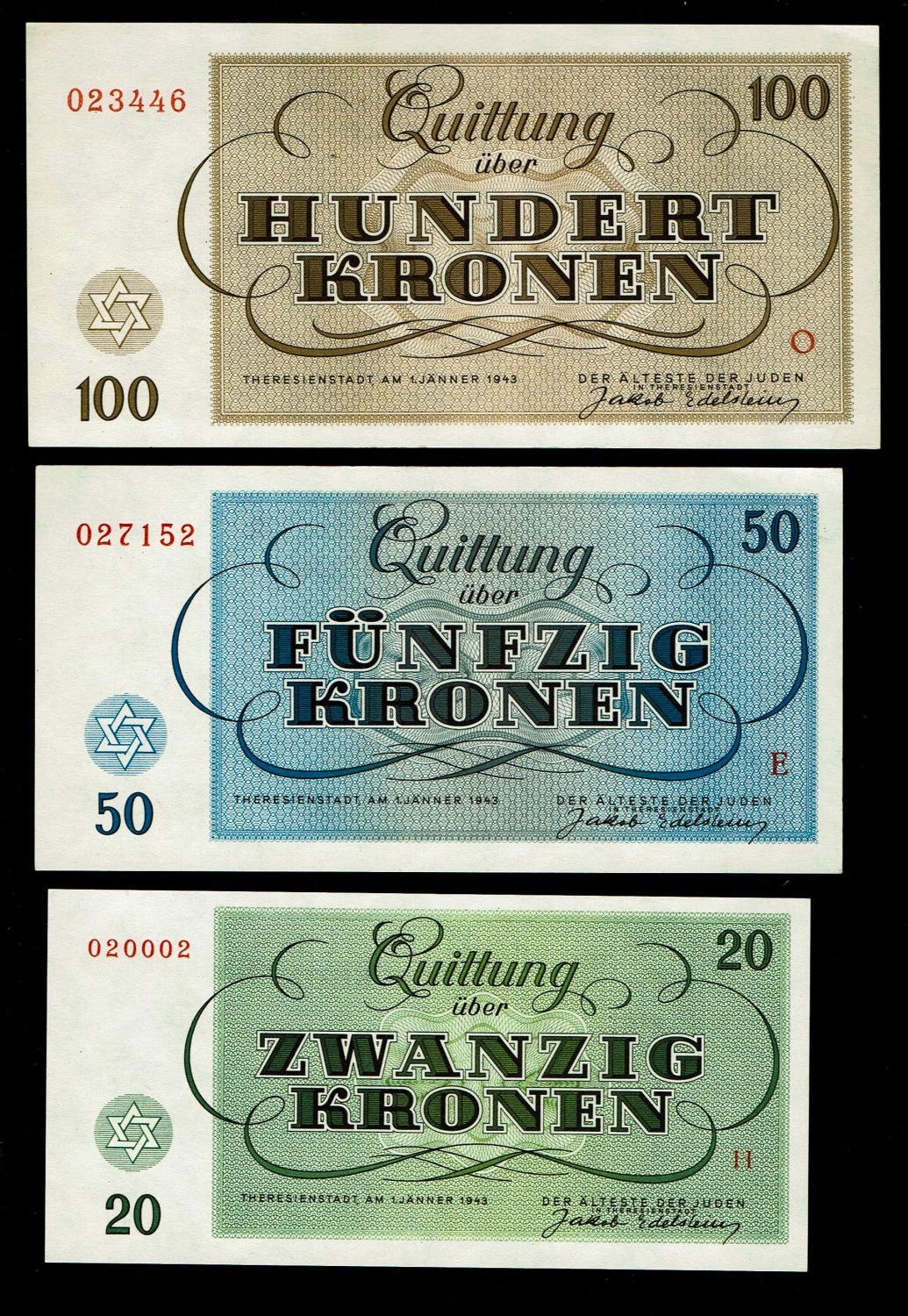 Holocaust concentration camps money - Czechoslovakia - 5 Banknotes 1, 2, 5, 10, 20, 50, 100 Kronen 1943 - ... - 1 1