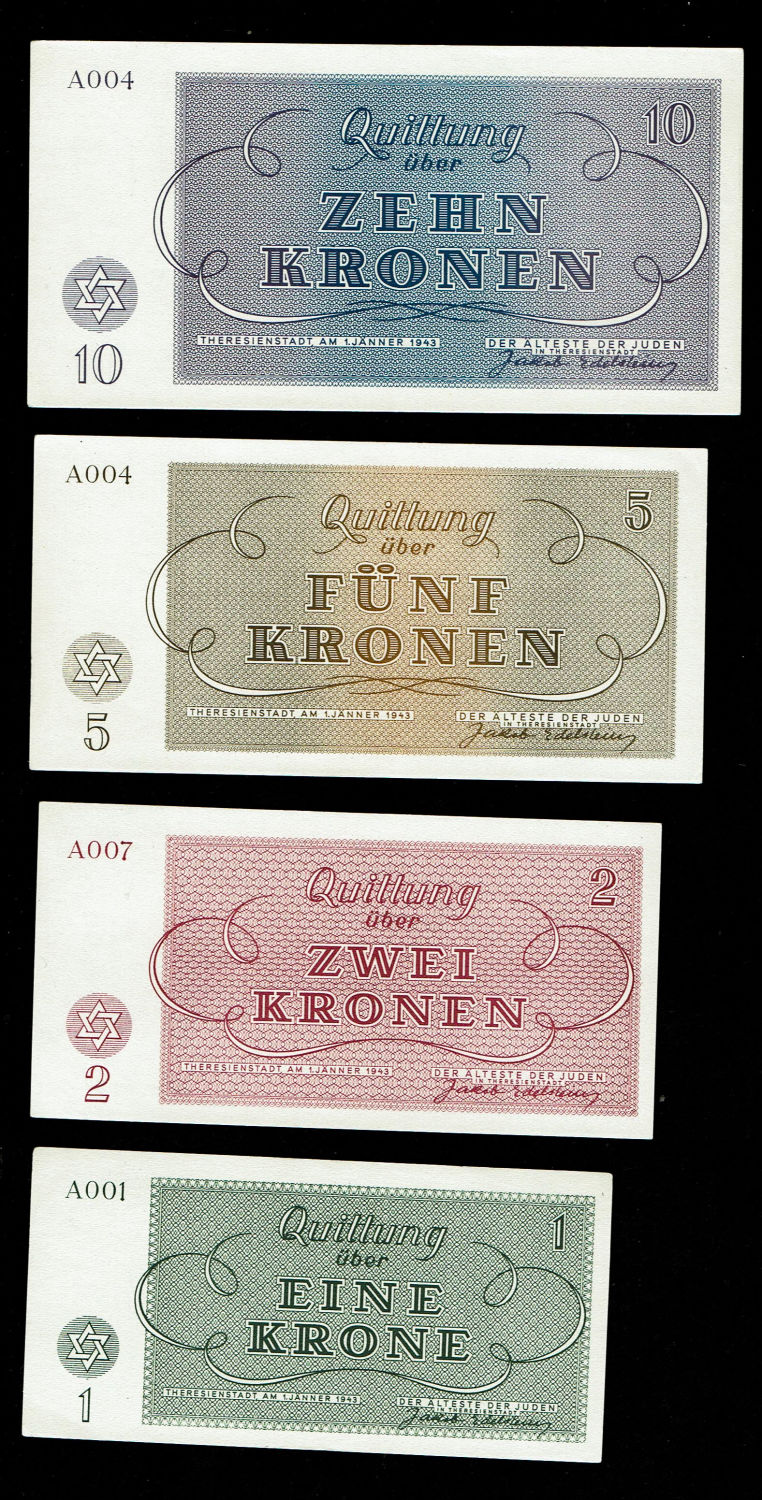Holocaust concentration camps money - Czechoslovakia - 5 Banknotes 1, 2, 5, 10, 20, 50, 100 Kronen 1943 - ... - 1 3