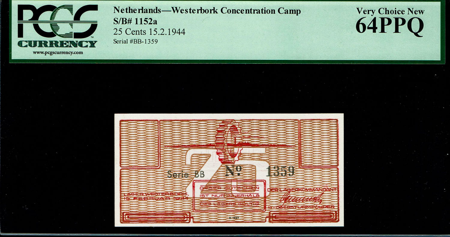 Holocaust concentration camps money - Netherlands - 25 cents 1944 - Westerbork camp - PCGS 64 ... - 1 0