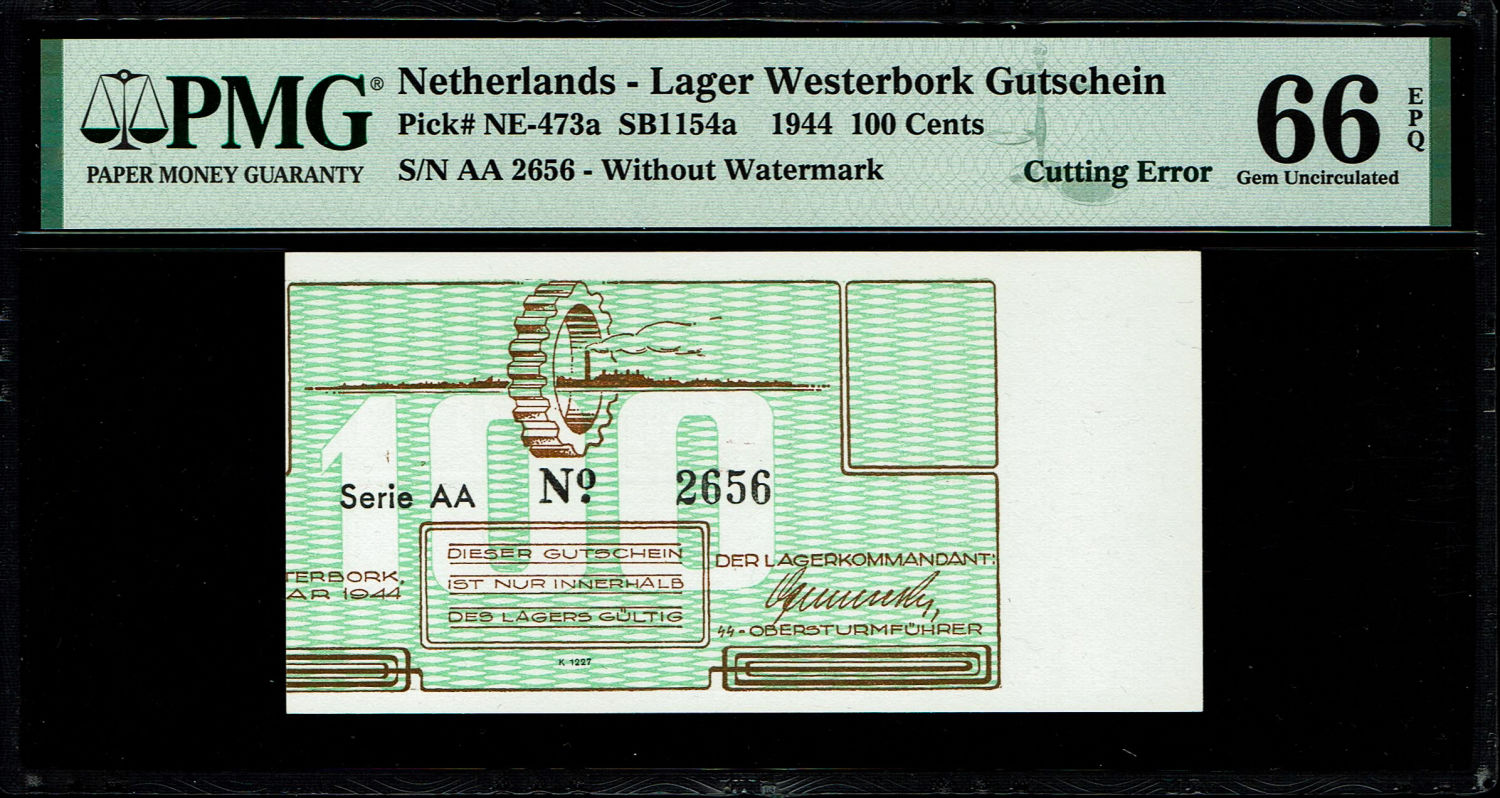 Holocaust concentration camps money - Netherlands - 100 cents 1944 - Westerbork camp - Printing Error ... - 1 0