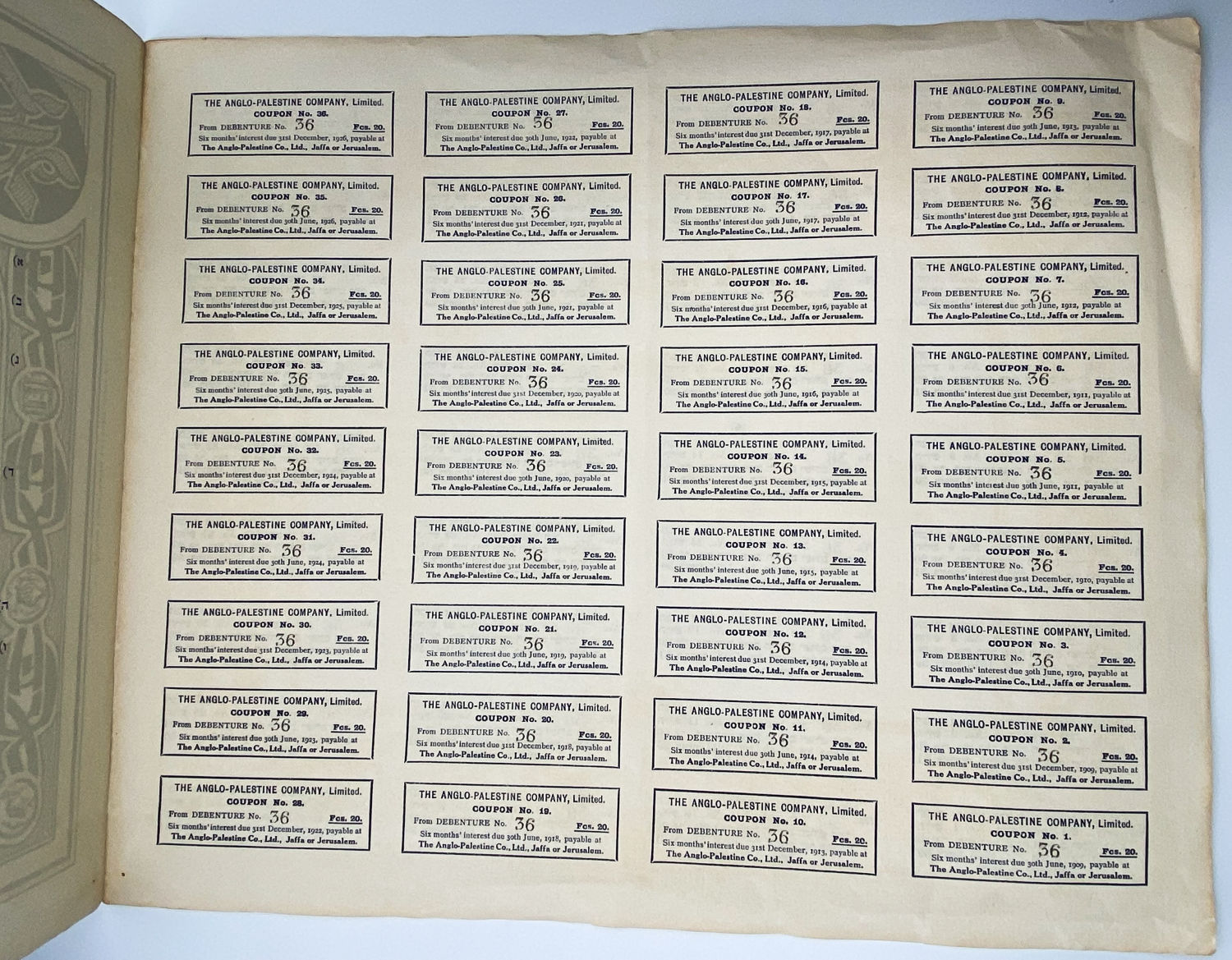 Palestine / Eretz Israel - debenture 1000 francs 1909 - Anglo Palestine Company Limited Liability - Keren ... - 1 1