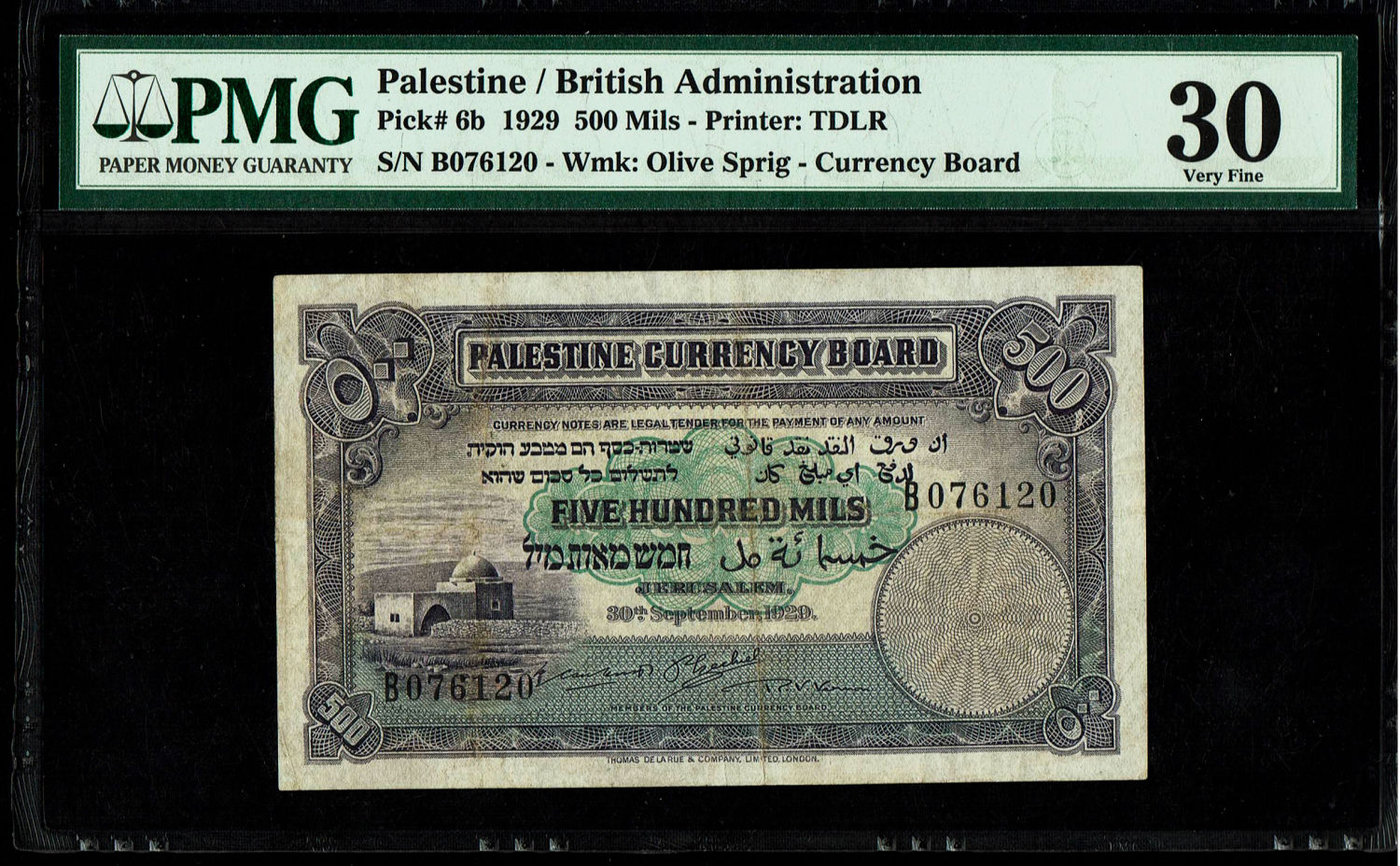 Palestine - 500 mils 1929 - PMG 30 - Prefix B
In 1917, the British conquered Israel from the ... - 1 0