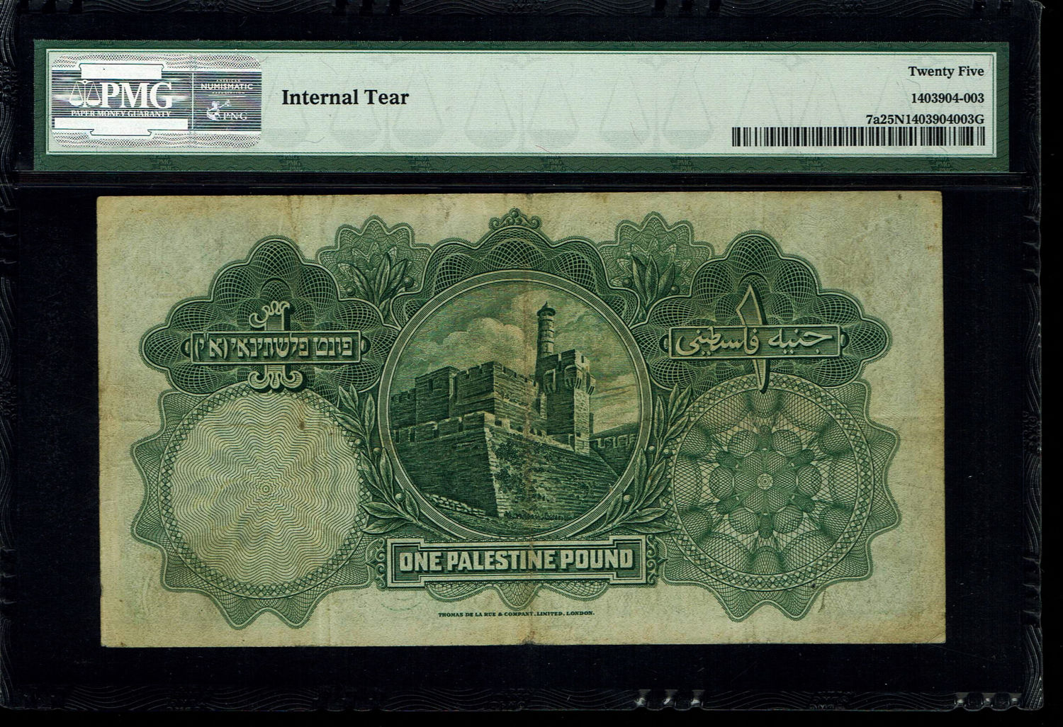 Palestine - 1 pound 1927 - PMG 25 NET - Very low Serial Number - Prefix A
A banknote from year 1927. ... - 1 1
