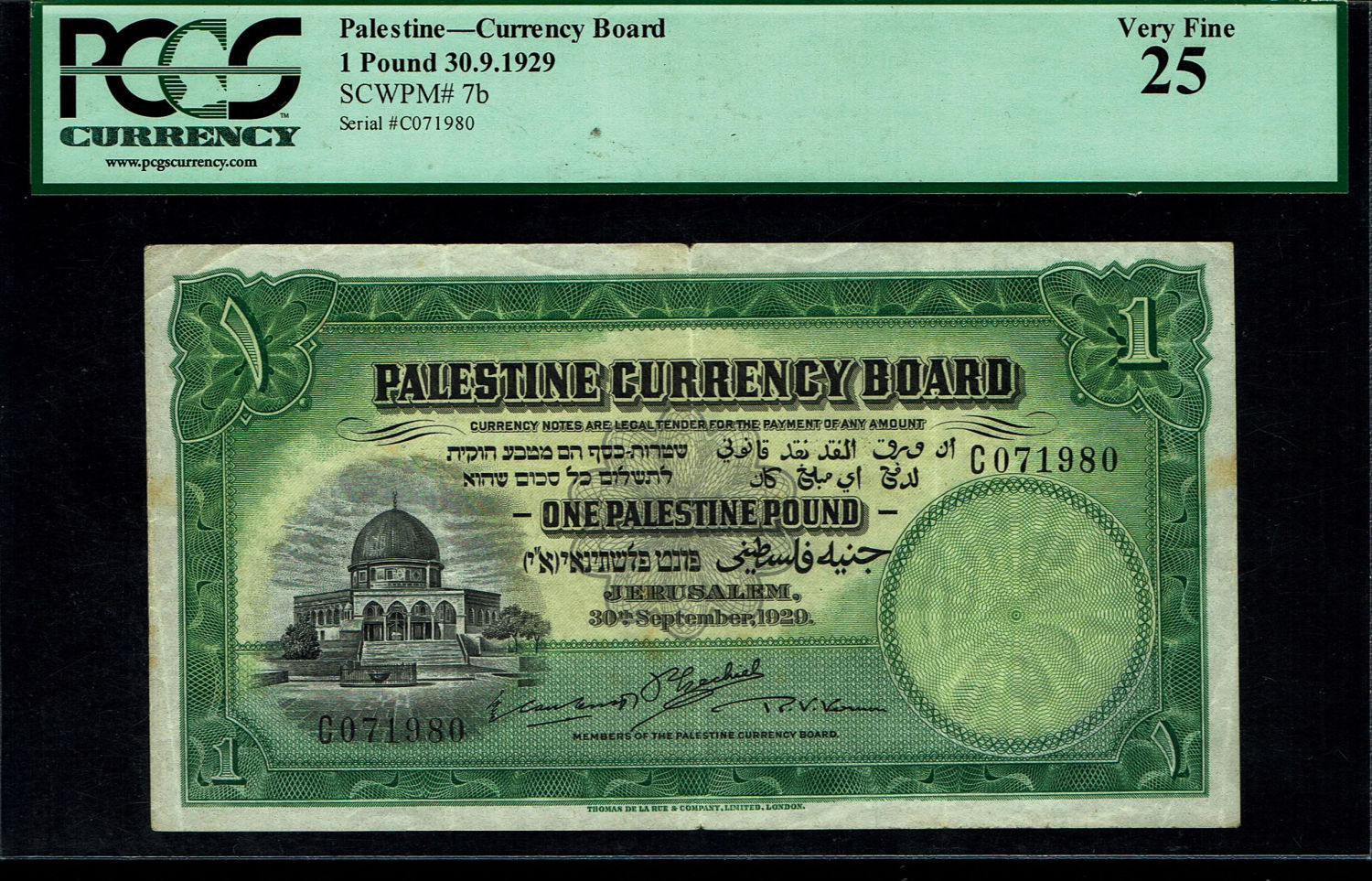 Palestine - 1 pound 1929 - PCGS 25 - Prefix C
In 1917, the British conquered Israel from the Ottomans ... - 1 0