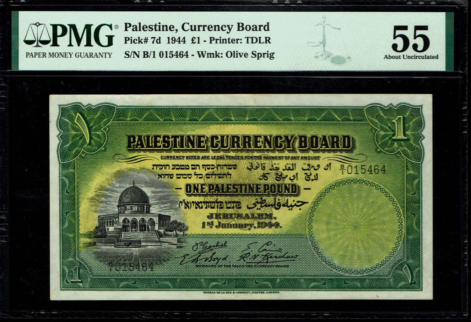 Palestine - 1 Pound 1944 - Low seriel number - PMG 55 - Prefix B
A beautiful banknote with very ... - 1 0