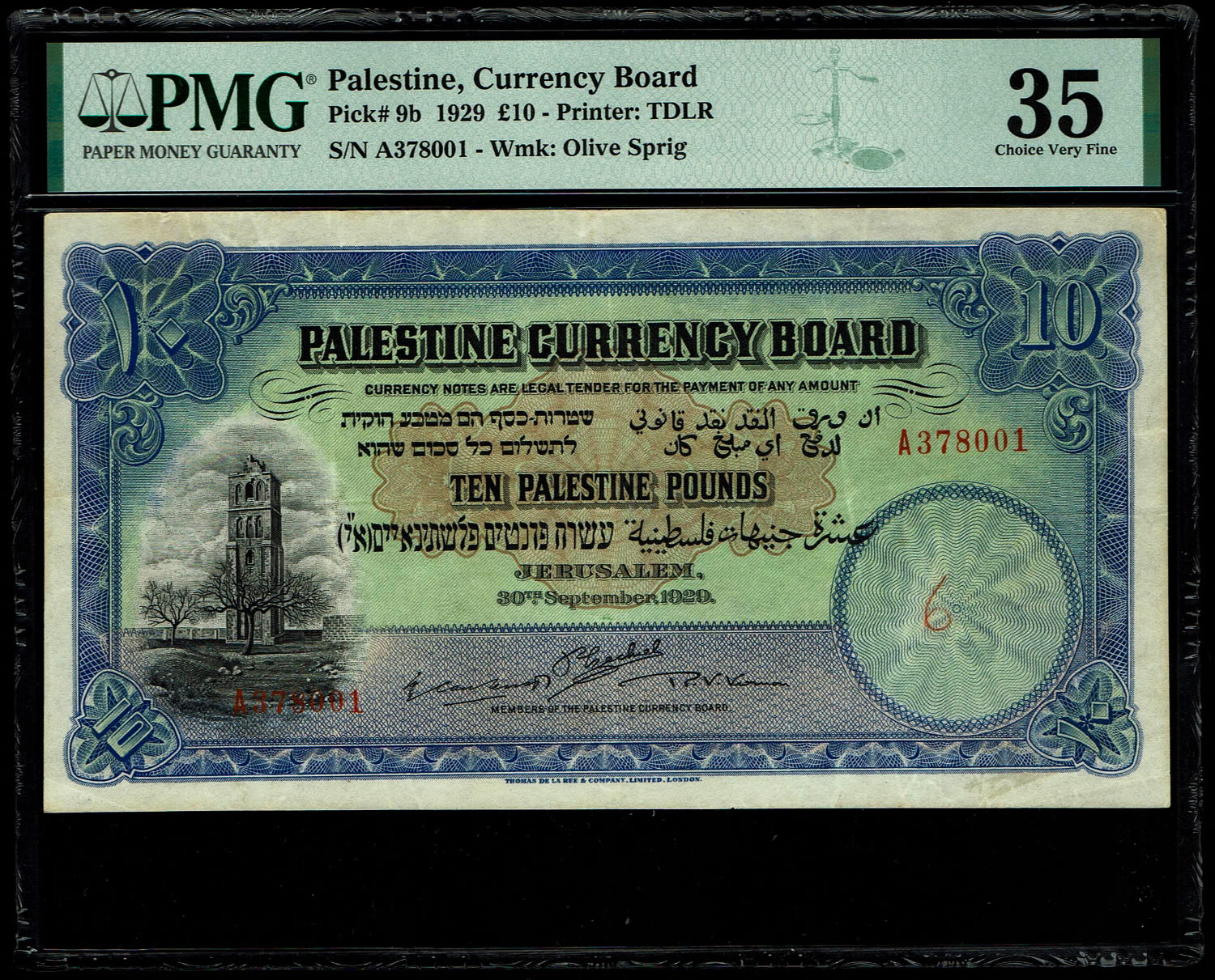 Palestine - 10 Pounds 1929 - PMG 35 - Prefix A - Rare
Banknote from 1929, a rare and difficult year ... - 1 0