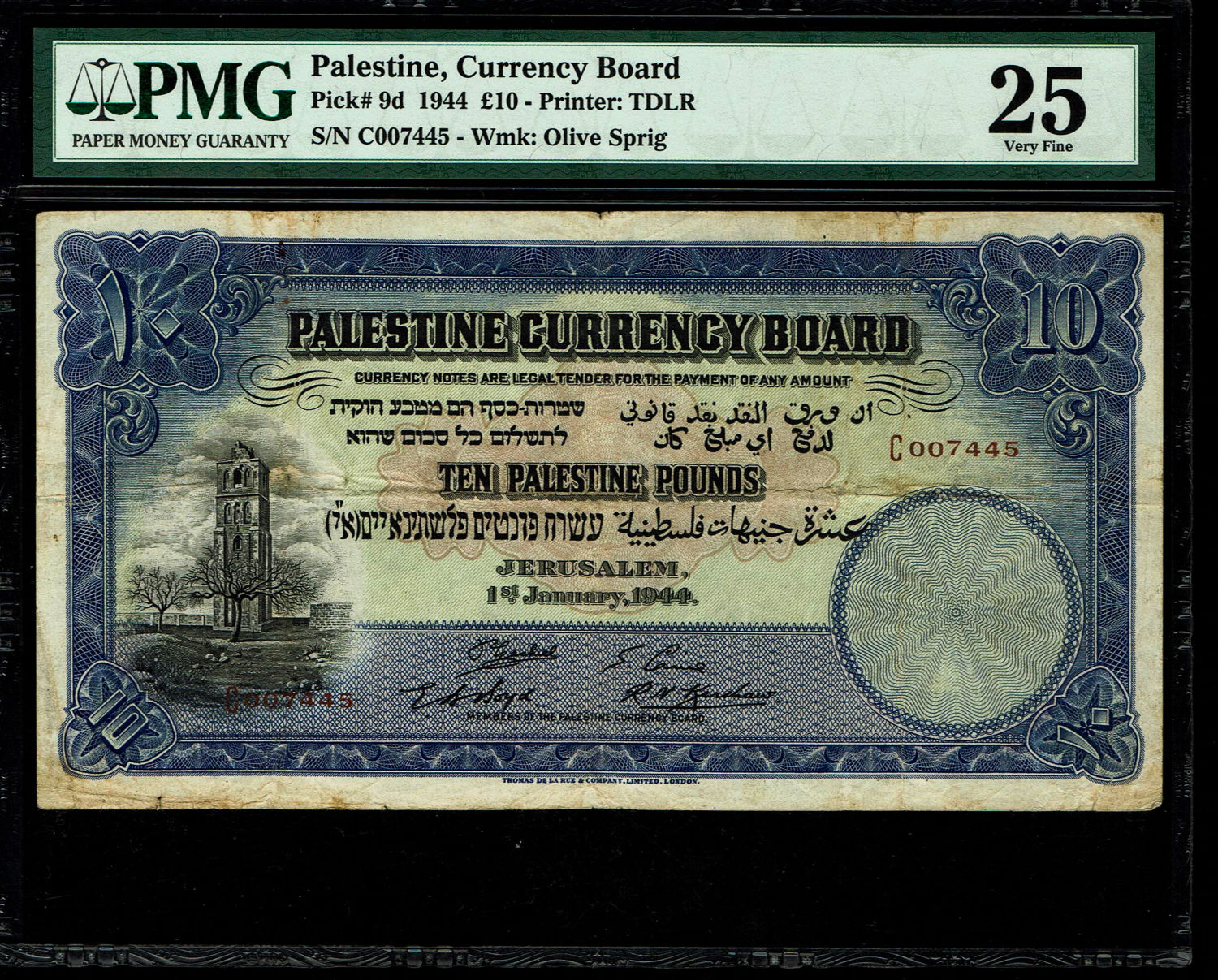 Palestine - 10 Pounds 1944 - PMG 25 - Very low Serial Number - Prefix C
In 1917, the British ... - 1 0