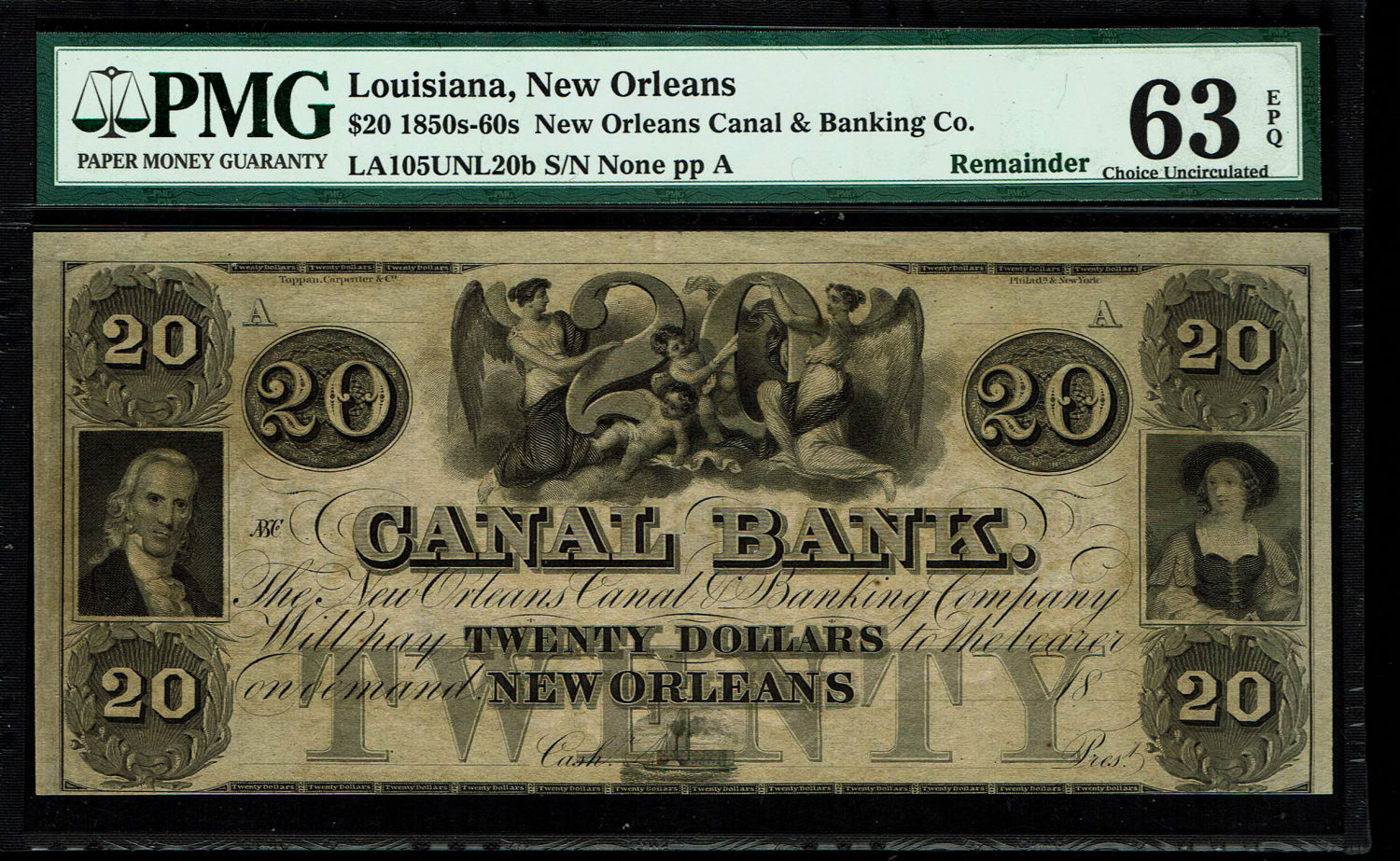 USA - 20 Dollars 1850 New Orleans Canal Bank - Reminder - PMG 63
The New Orleans Mint operated in ... - 1 0