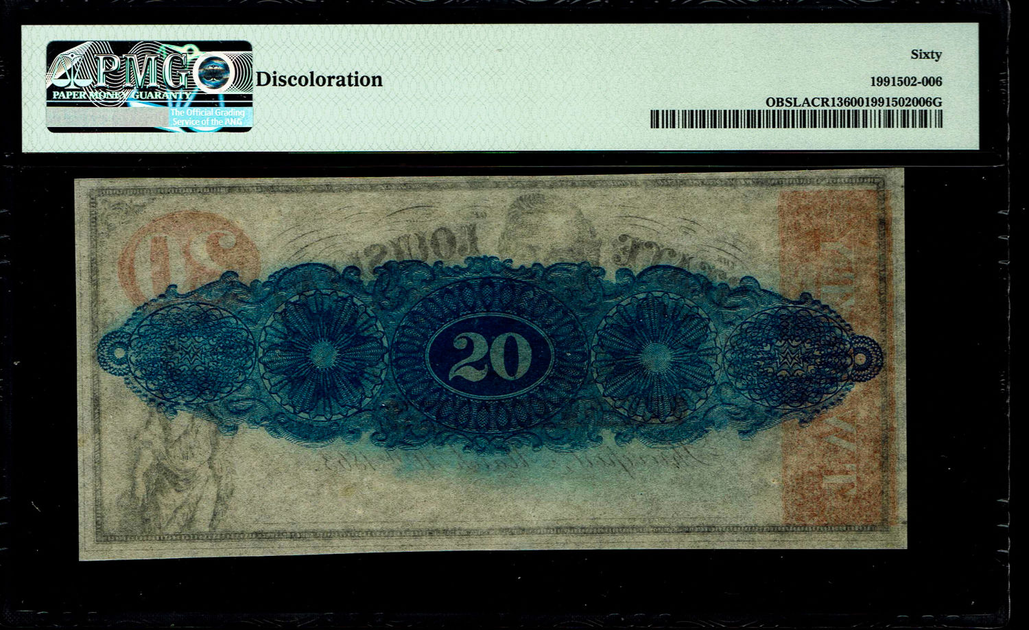 USA - 20 Dollar 1863 - Louisiana, Shreveport - Reminder - PMG 60 - 1 1