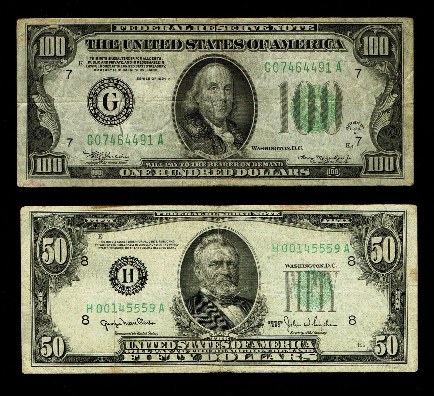 USA - Lot of 4 banknotes 10, 20, 50, 100 Dollars 1934 - VF
The dollar (or US dollar, also known as ... - 1 3