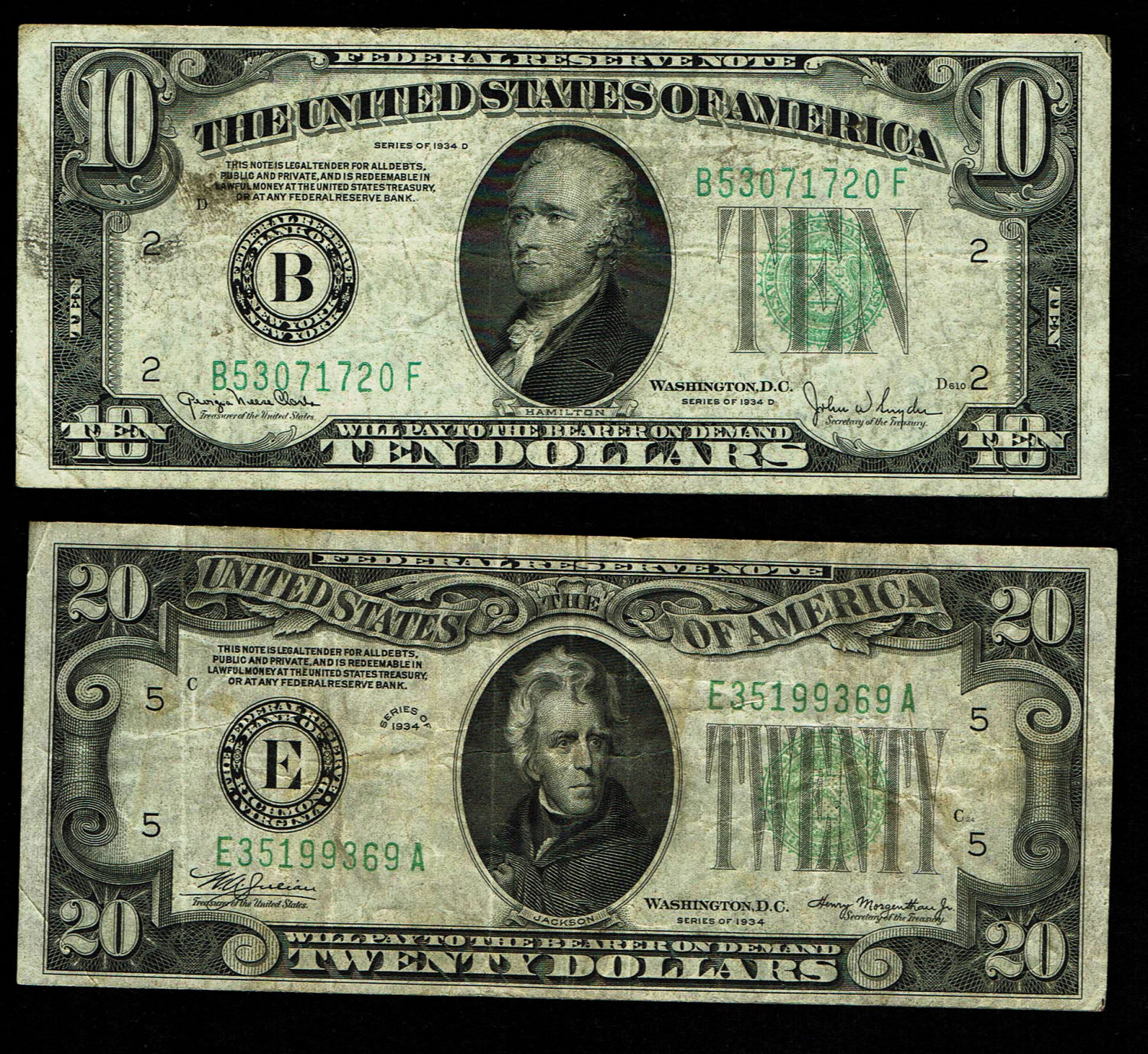 USA - Lot of 4 banknotes 10, 20, 50, 100 Dollars 1934 - VF
The dollar (or US dollar, also known as ... - 1 1