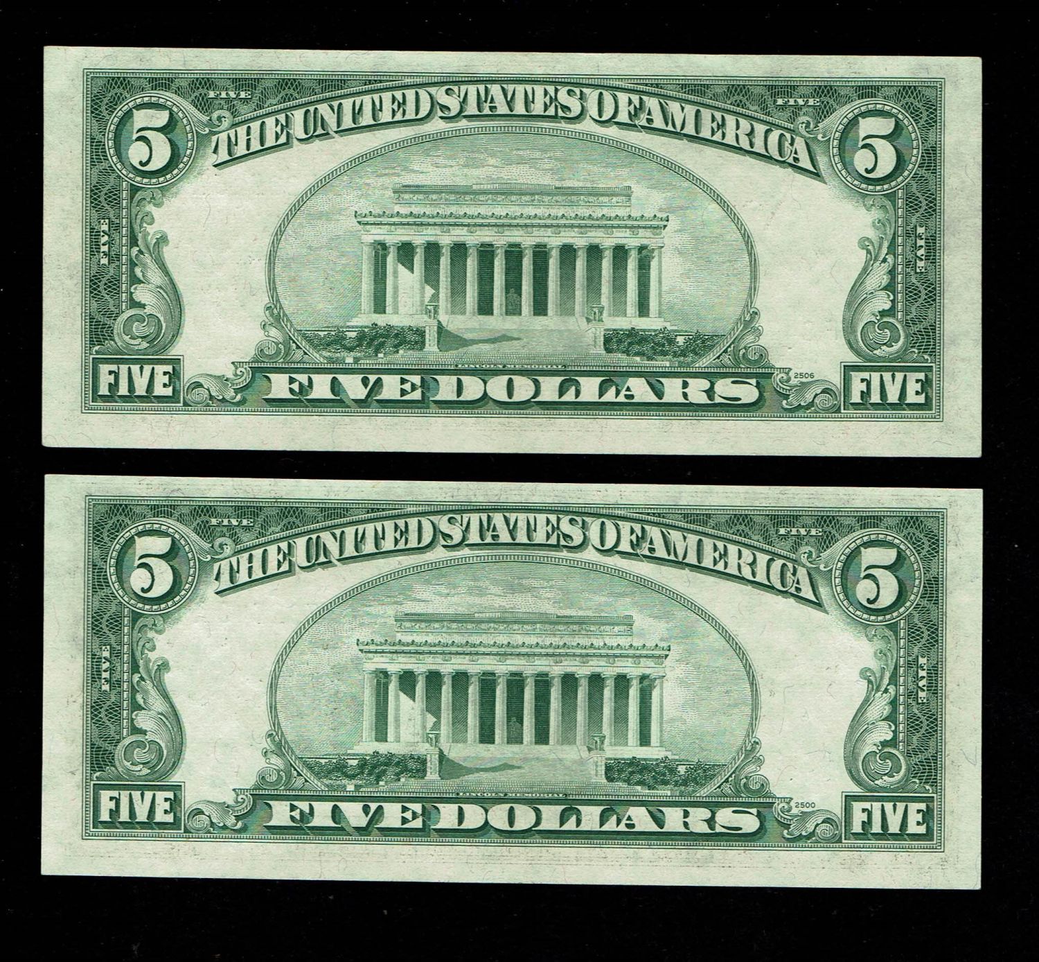 USA - Lot of 5 banknotes, 4 are consequtive serial numbers - 5 Dollars 1953 - UNC
The dollar (or US ... - 1 2