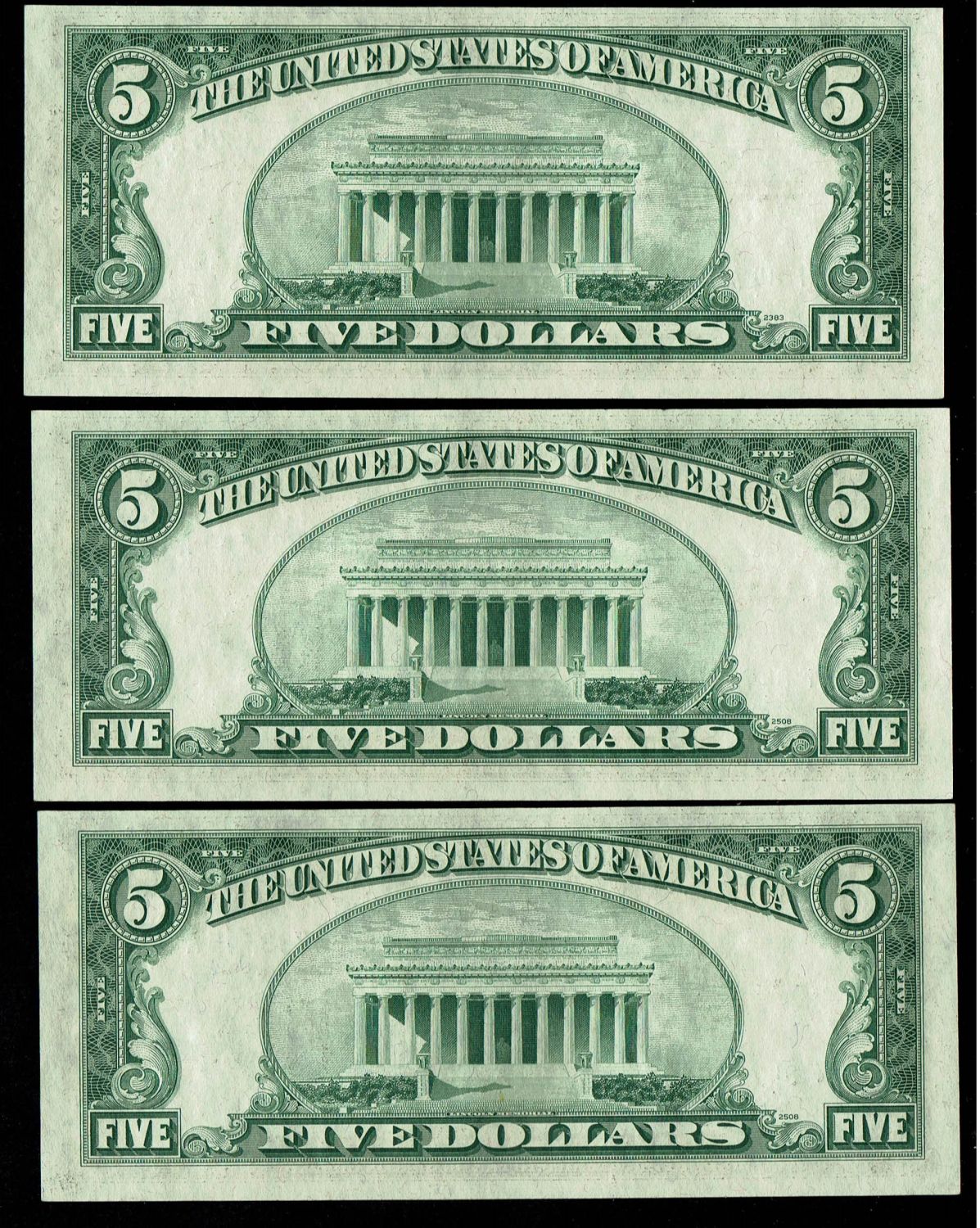 USA - Lot of 5 banknotes, 4 are consequtive serial numbers - 5 Dollars 1953 - UNC
The dollar (or US ... - 1 4