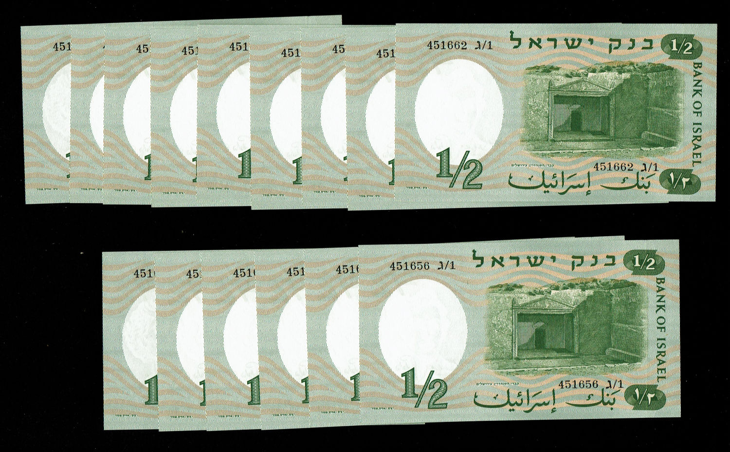 Israel - 15 Banknotes of Half Pound 1958 - Consecutive numbers - UNC
The first banknote in the ... - 1 1