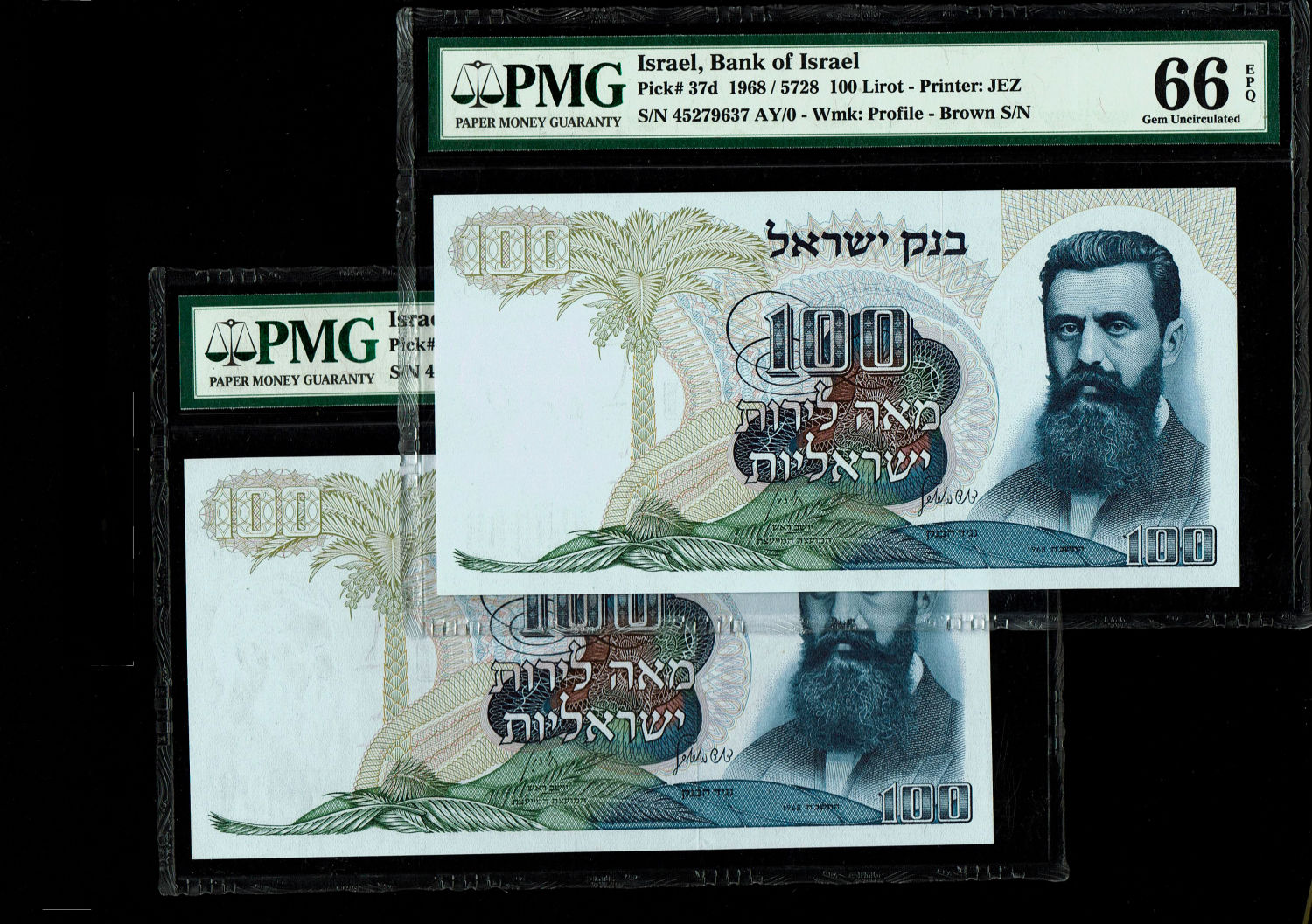 Israel - 100 Pounds 1968 - Brown Serial Number - Consecutive Numbers - PMG 66, 67 EPQ
The personal ... - 1 0