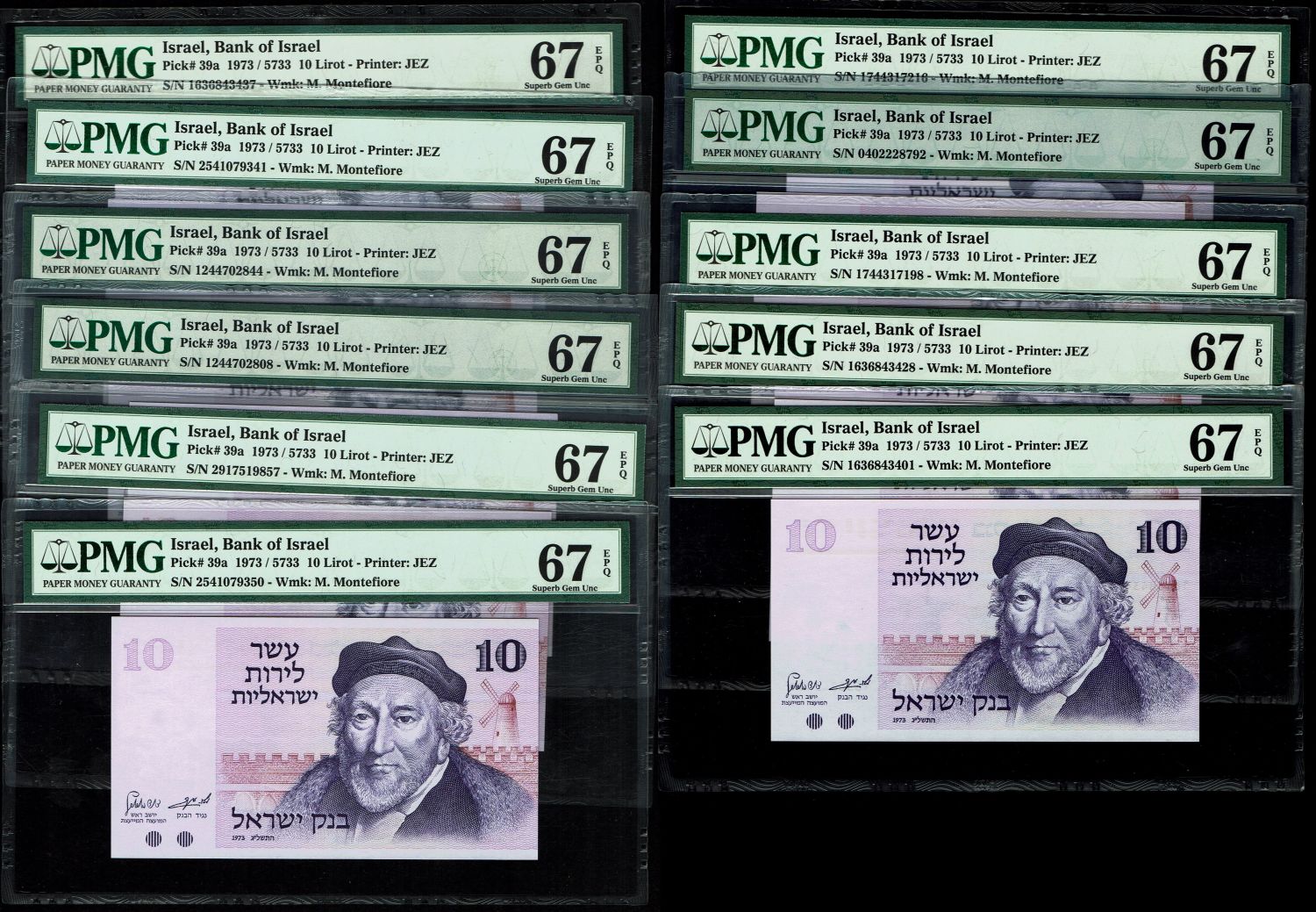Israel -Lot of 11 Banknotes 10 Lirot 1973 - PMG 67 EPQ
The Gates series is the latest in Israeli ... - 1 0