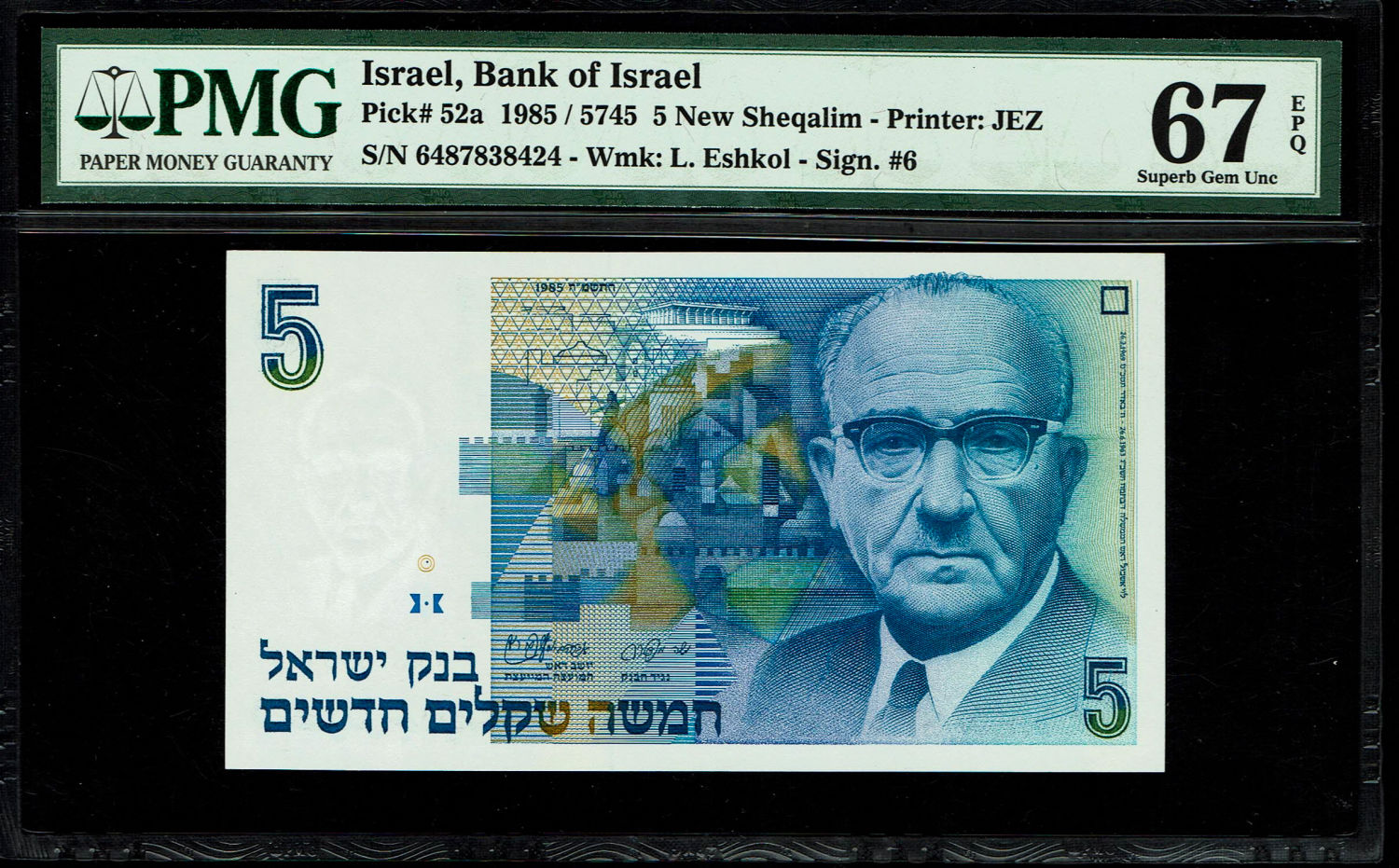 Israel - Lot of 4 Banknotes 5 New Shekel 1985 - PMG 67 EPQ
In 1985, following high inflation ... - 1 4