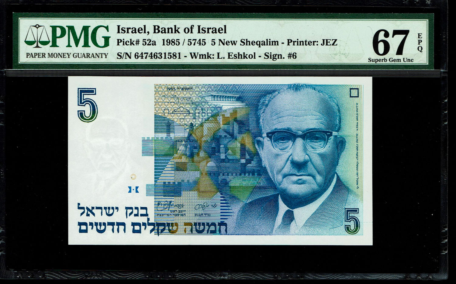 Israel - Lot of 4 Banknotes 5 New Shekel 1985 - PMG 67 EPQ
In 1985, following high inflation ... - 1 5