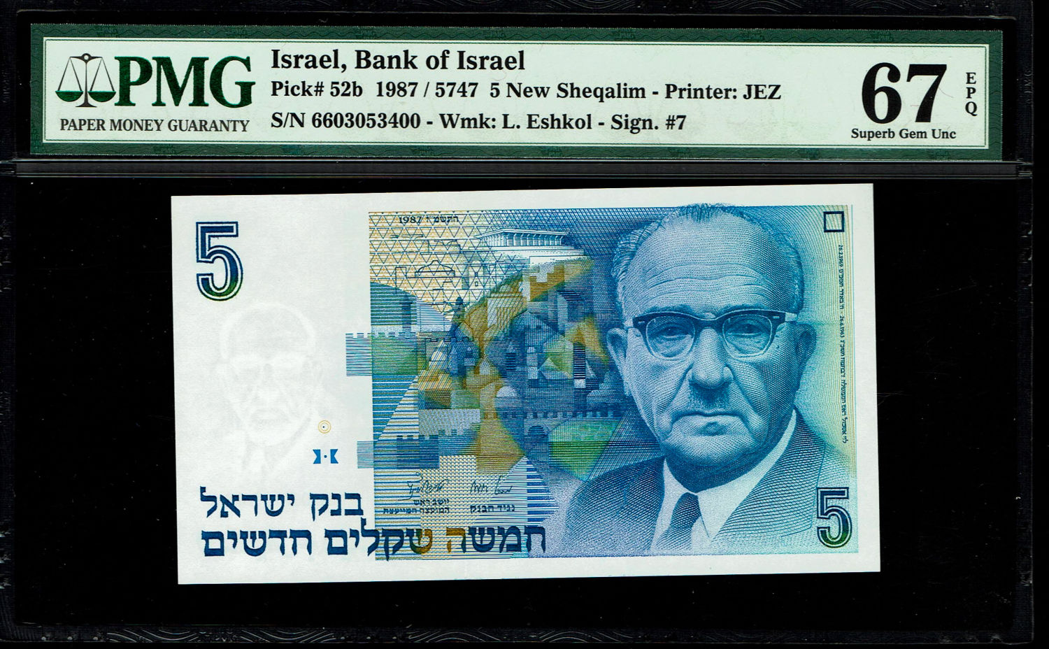 Israel - Lot of 4 Banknotes 5 New Shekel 1985 - PMG 67 EPQ
In 1985, following high inflation ... - 1 9