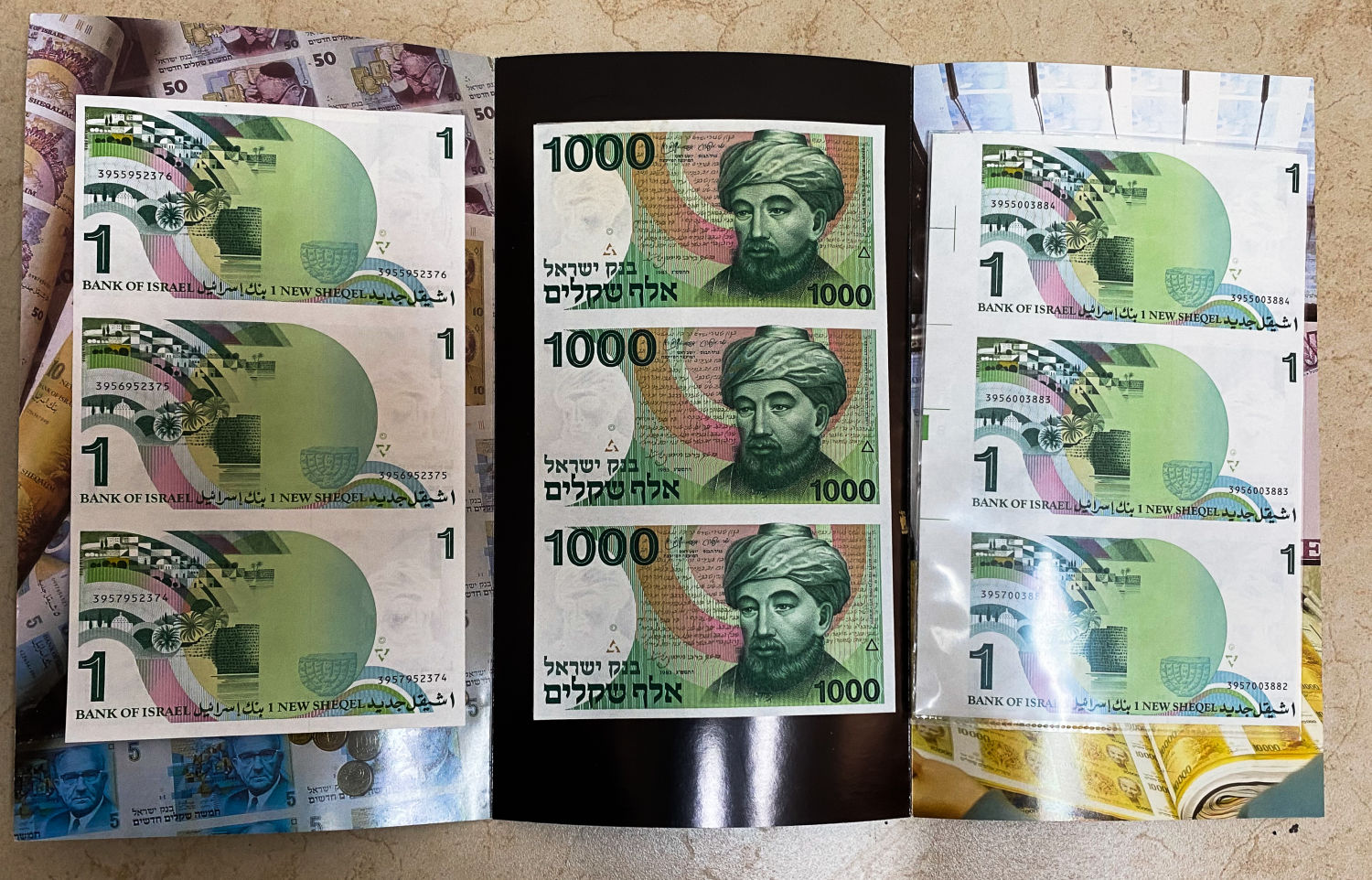 Israel - Lot 3 Sheets of "The Rambam" - 1, 1,000 Shekel 1983, 1986 - AU-UNC
1,000 ... - 1 1