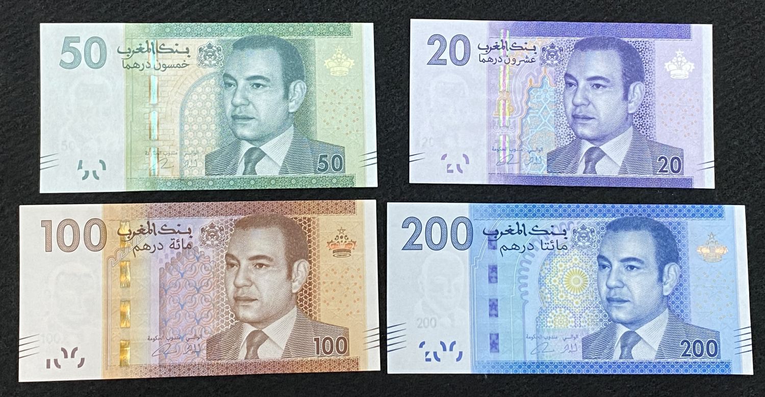 Morocco - full set of about 4 banknotes 20, 50, 100, 200 Dirham 2012 - UNC - 1 0