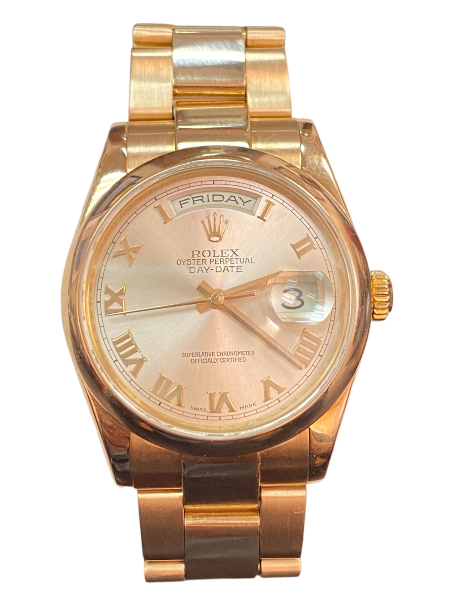 Rolex Day Date Rose Gold 36 mm Ref 118205 - 2 links short