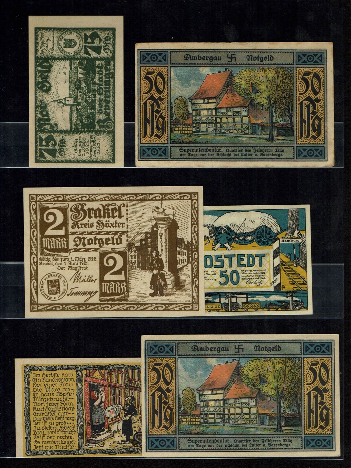 Holocaust concentration camps money - Lot of 6 Notgeld with antisemitic motif - 1 1
