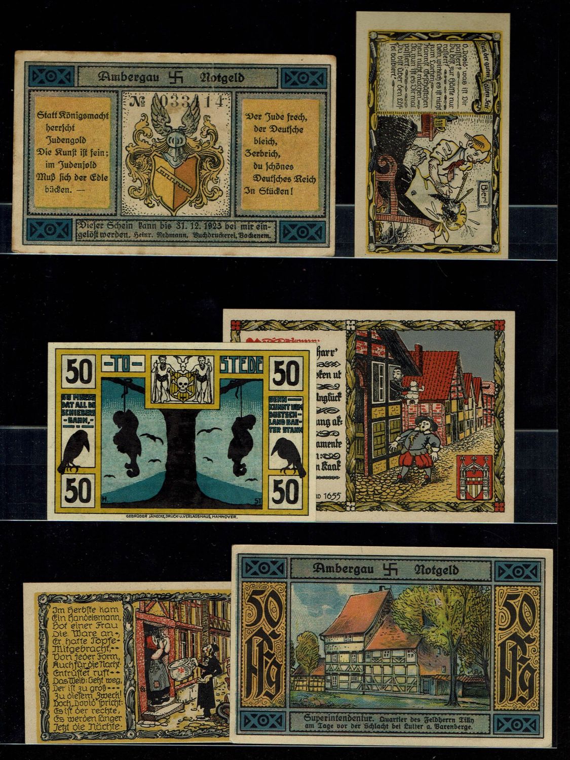 Holocaust concentration camps money - Lot of 6 Notgeld with antisemitic motif