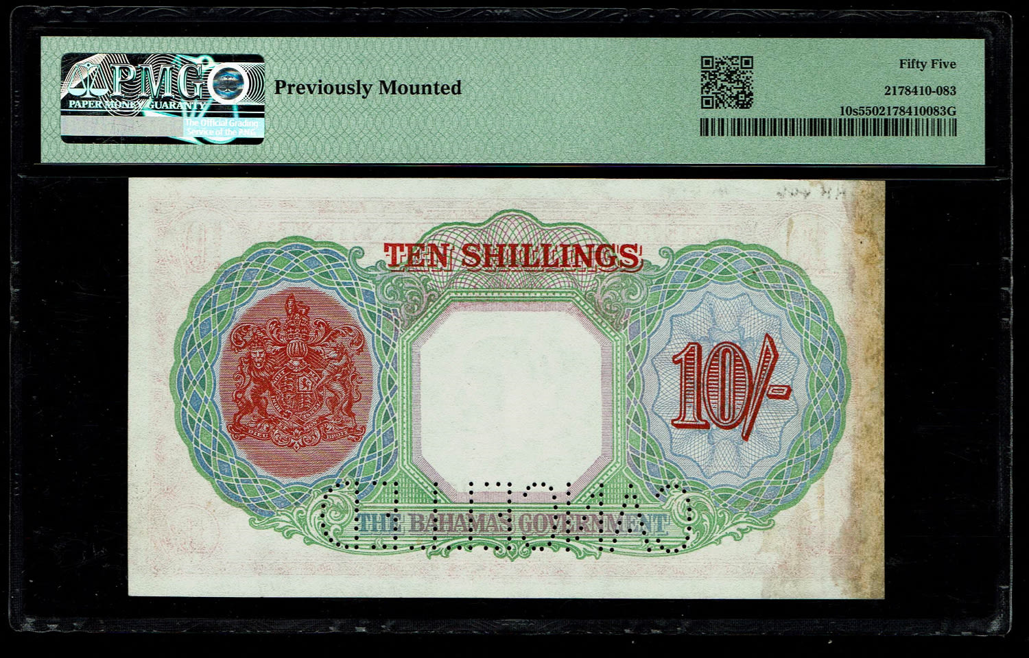 Bahamas - 10 Shillings 1936 - SPECIMEN - George VI - PMG 55 - 1 1