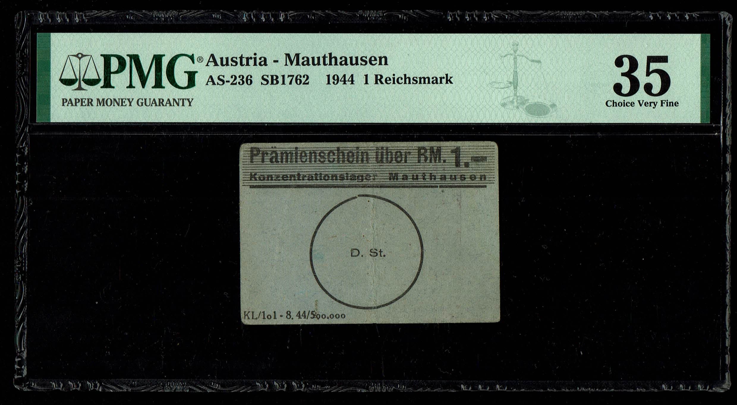Holocaust concentration camps money - Germany - 1 Reichsmark 1944 - PMG 35 - Mauthausen camp