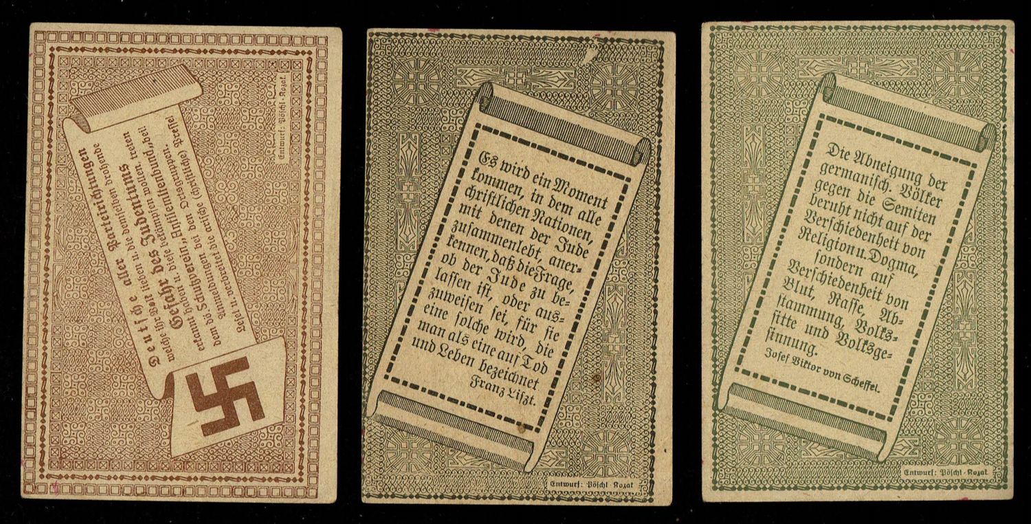 Holocaust concentration camps money - Lot of 3 Notgeld with antisemitic motif - 1 1