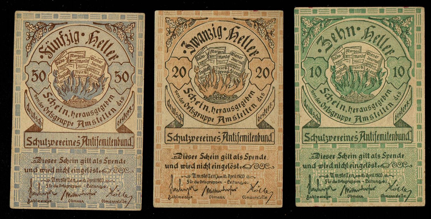 Holocaust concentration camps money - Lot of 3 Notgeld with antisemitic motif