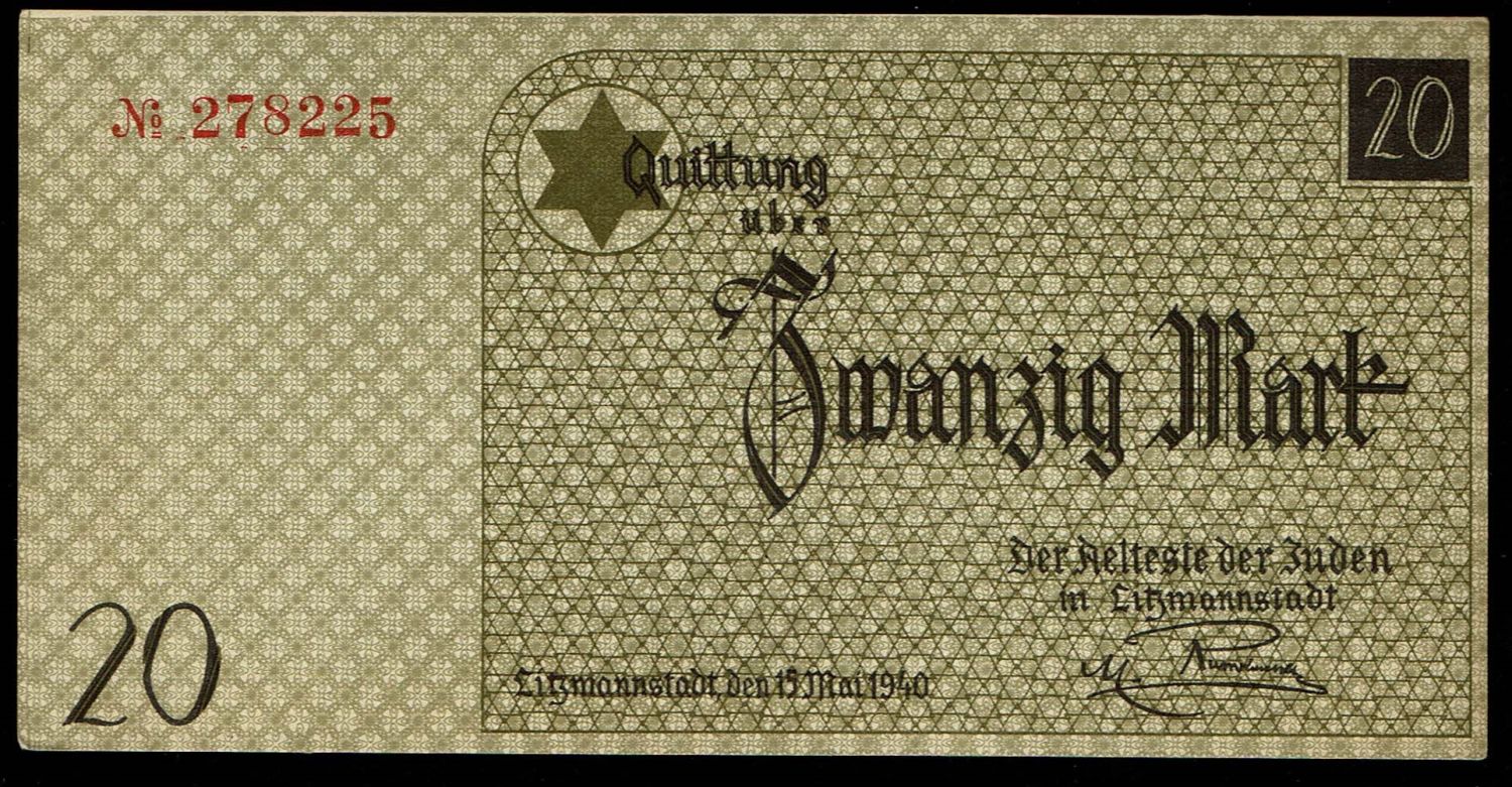 Holocaust concentration camps money - Poland - 20 mark 1940 - Ghetto Lodz - AU-UNC - Without water mark