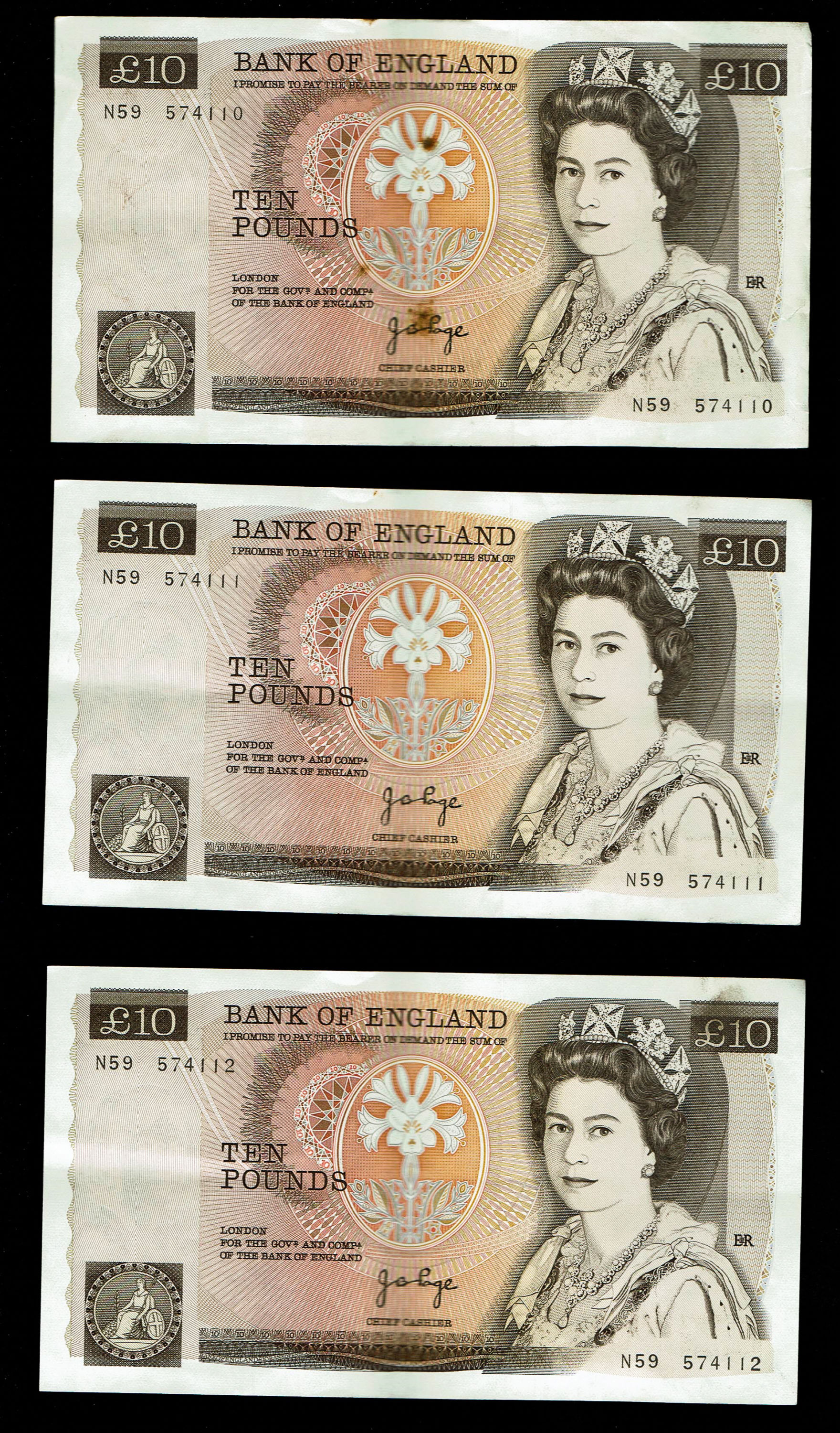England - 20 Pounds 1970-1980 - 5 Consecutive serial number banknotes - Elizabeth II William Shakespeare - XF - 1 8